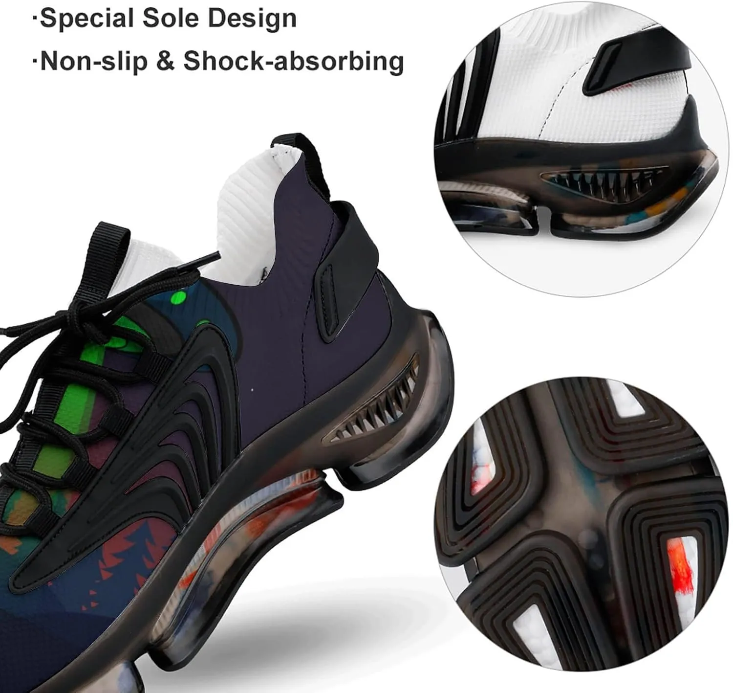 Alien UFO at Night Walking Shoes for Men Lightweight Tennis Fashion Elastic Sports Shoes Cushion Basketball Shoes