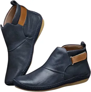 Ankle Boots for Women No Heel New Arch Support Booties Side Zipper Vintage Leather Damping Shoes Platform Heel Boots
