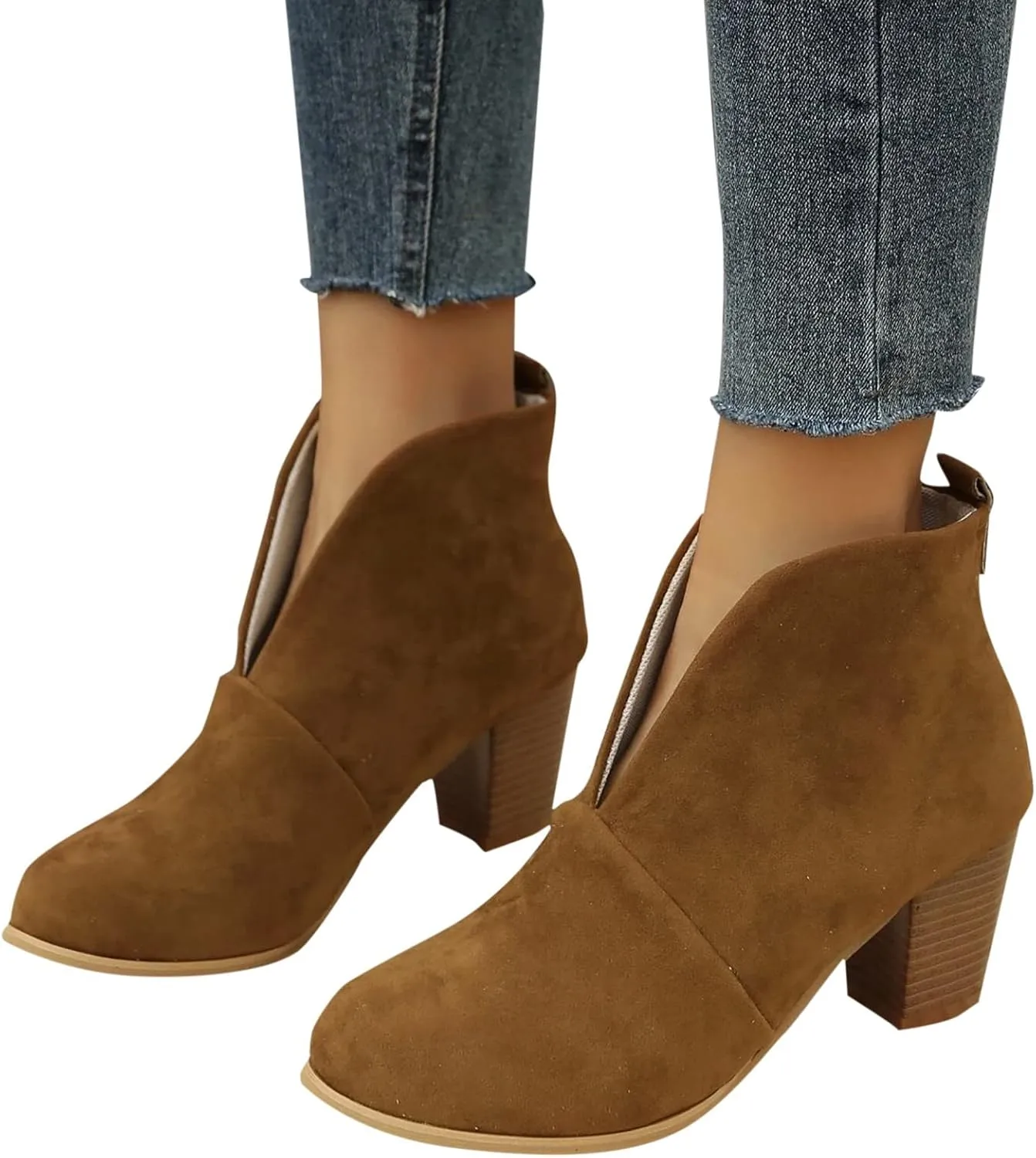 Ankle Boots for Women Platform Low Heel Ankle Boots Western Cowboy Pointed Toe Fashion Retro Classic Pull-On Ankle Boots