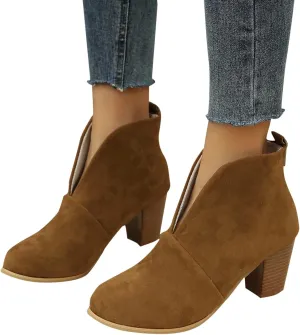 Ankle Boots for Women Platform Low Heel Ankle Boots Western Cowboy Pointed Toe Fashion Retro Classic Pull-On Ankle Boots