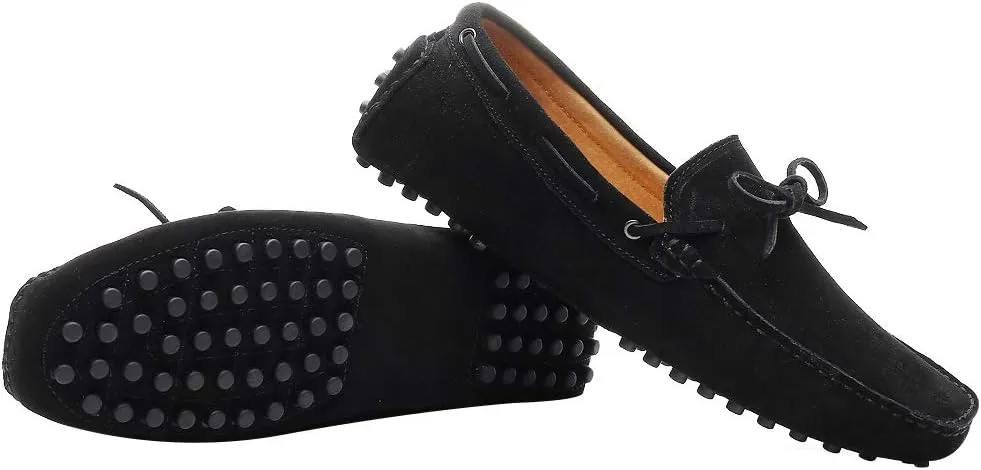 ANUFER Men's Soft Suede Leather Driving Loafers Shoes Bowtie Moccasin Slippers Big Size