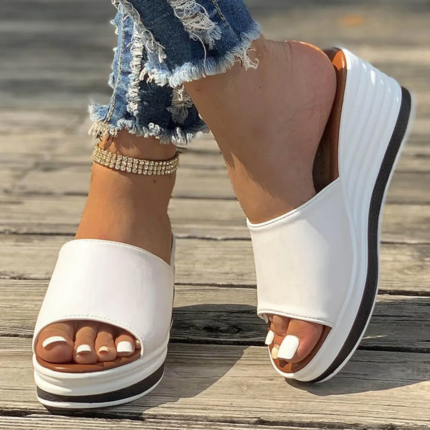 Arch Support Thick Bottom Sandals for Women Summer Low Wedges Comfortable Open Toe Sandal Orthopedic Sandals