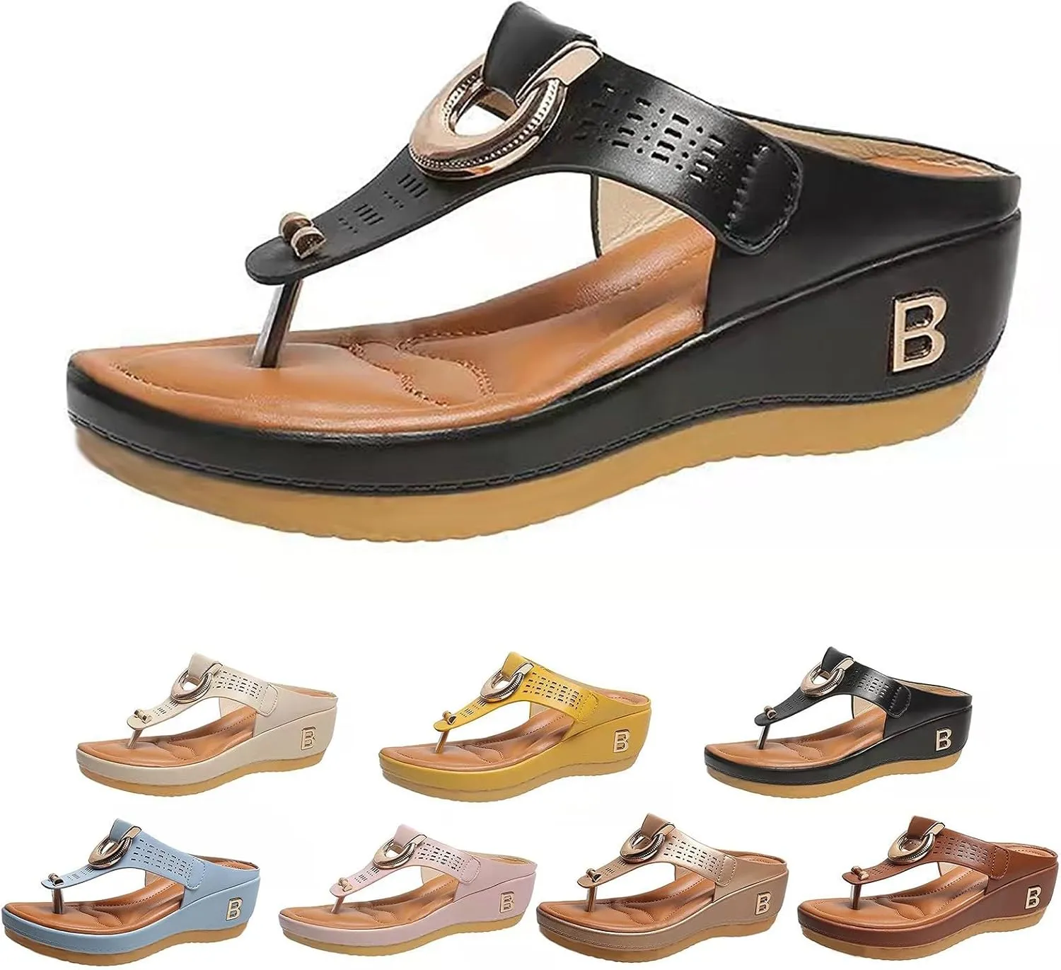 Arch Support Thick Bottom Sandals for Women Summer Platform Comfortable Low Wedges Sandal Orthopedic Sandals