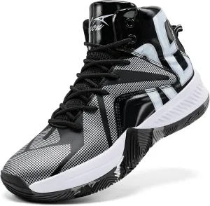 ASHION Mens Basketball Shoes Arch Support Sneakers Lightweight Anti Slip Sports Shoes for Outdoor Running Walking Black Silver 8