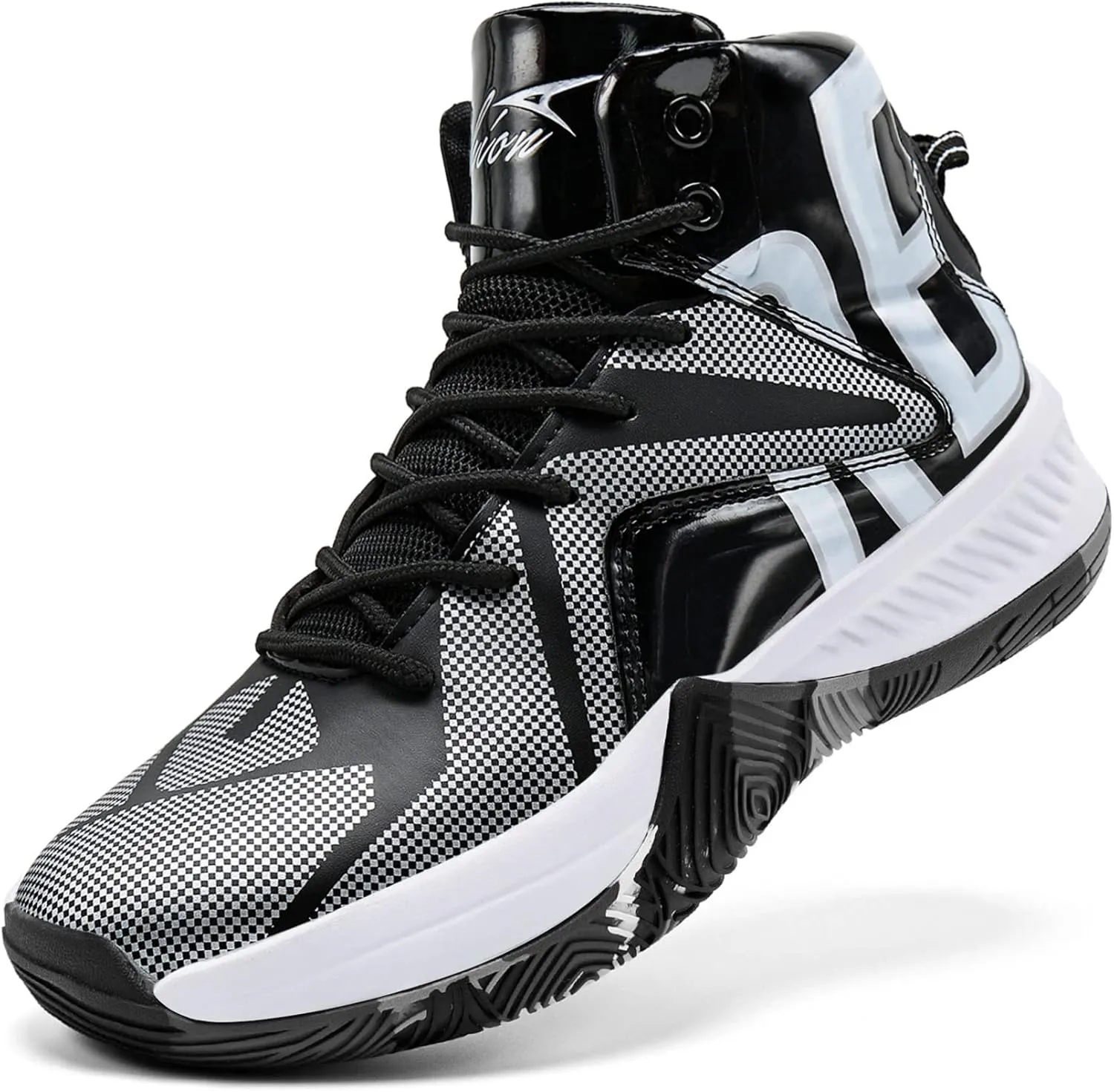 ASHION Mens Basketball Shoes Arch Support Sneakers Lightweight Anti Slip Sports Shoes for Outdoor Running Walking Black Silver 8