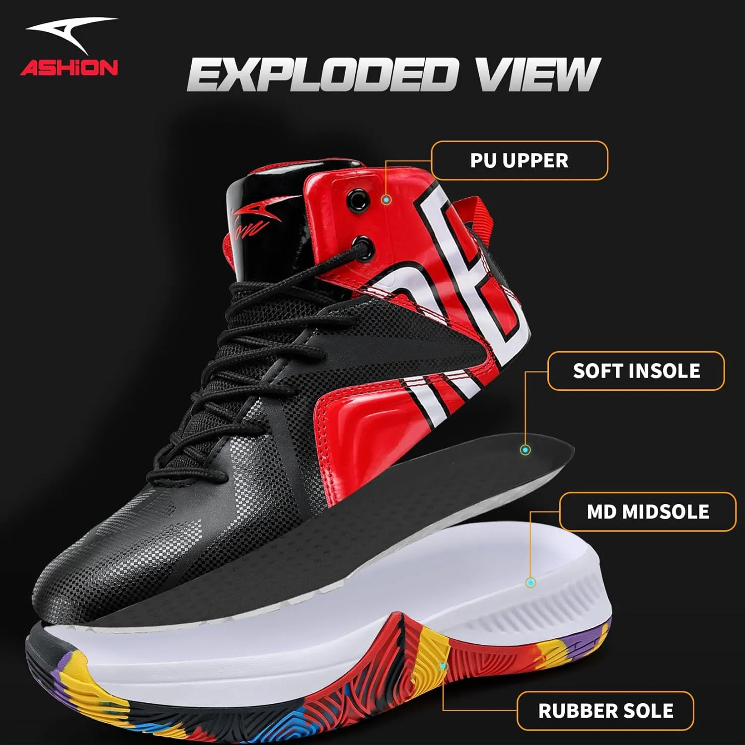 ASHION Mens Basketball Shoes Lightweight Breathable Sneakers Anti Slip Sports Shoes for Running Walking Mid Top Sneakers