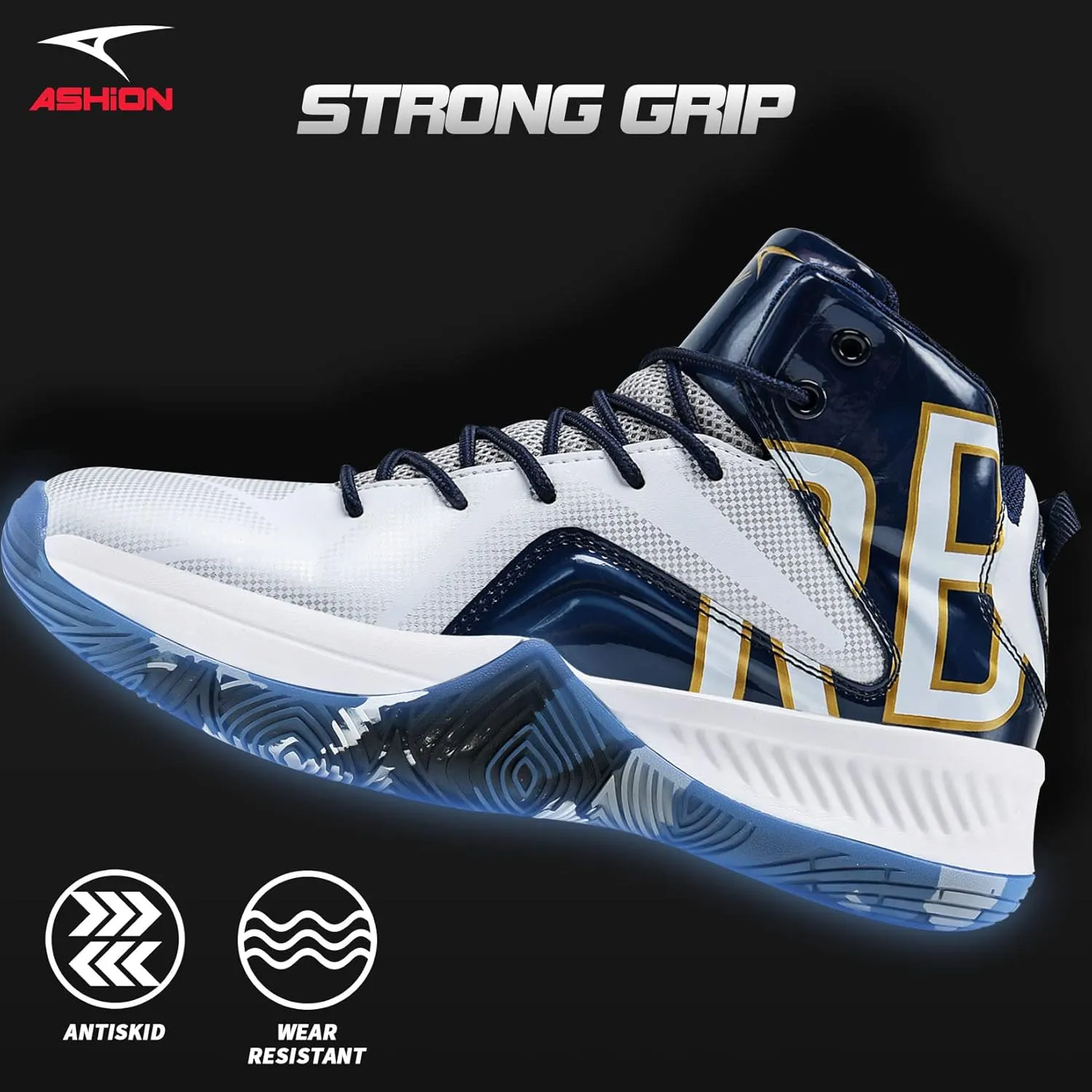 ASHION Mens Basketball Shoes Lightweight Breathable Sneakers Anti Slip Sports Shoes for Running Walking Mid Top Sneakers