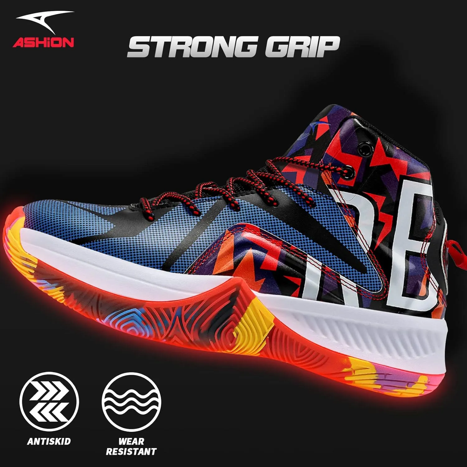 ASHION Mens Basketball Shoes Lightweight Breathable Sneakers Anti Slip Sports Shoes for Running Walking Mid Top Sneakers