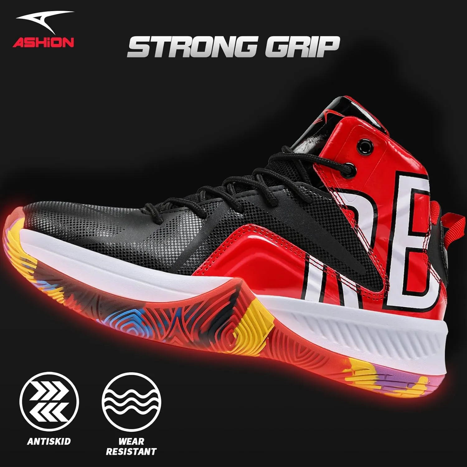 ASHION Mens Basketball Shoes Lightweight Breathable Sneakers Anti Slip Sports Shoes for Running Walking Mid Top Sneakers
