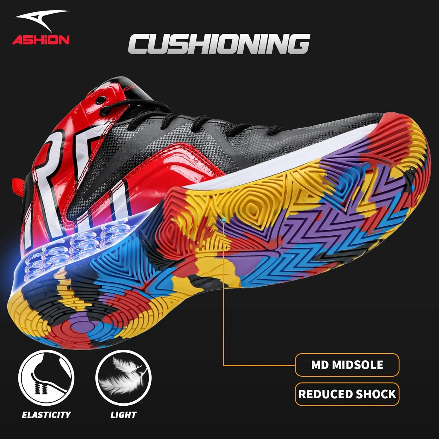 ASHION Mens Basketball Shoes Lightweight Breathable Sneakers Anti Slip Sports Shoes for Running Walking Mid Top Sneakers