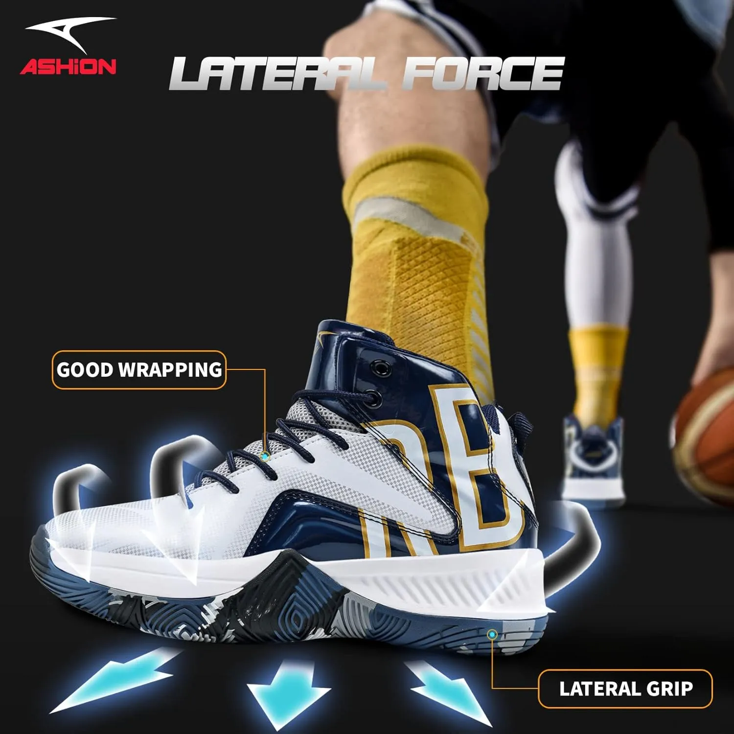 ASHION Mens Basketball Shoes Lightweight Breathable Sneakers Anti Slip Sports Shoes for Running Walking Mid Top Sneakers