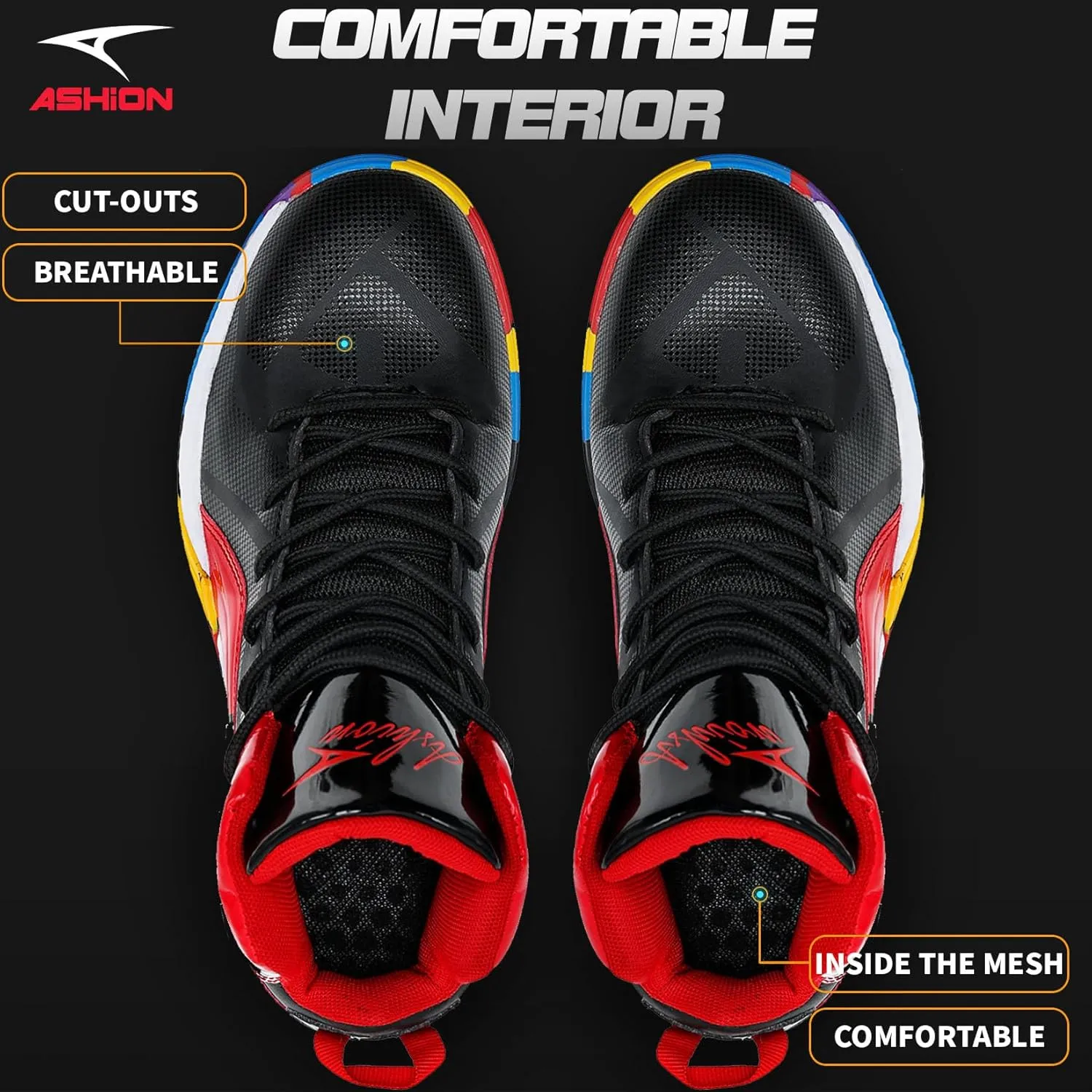 ASHION Mens Basketball Shoes Lightweight Breathable Sneakers Anti Slip Sports Shoes for Running Walking Mid Top Sneakers