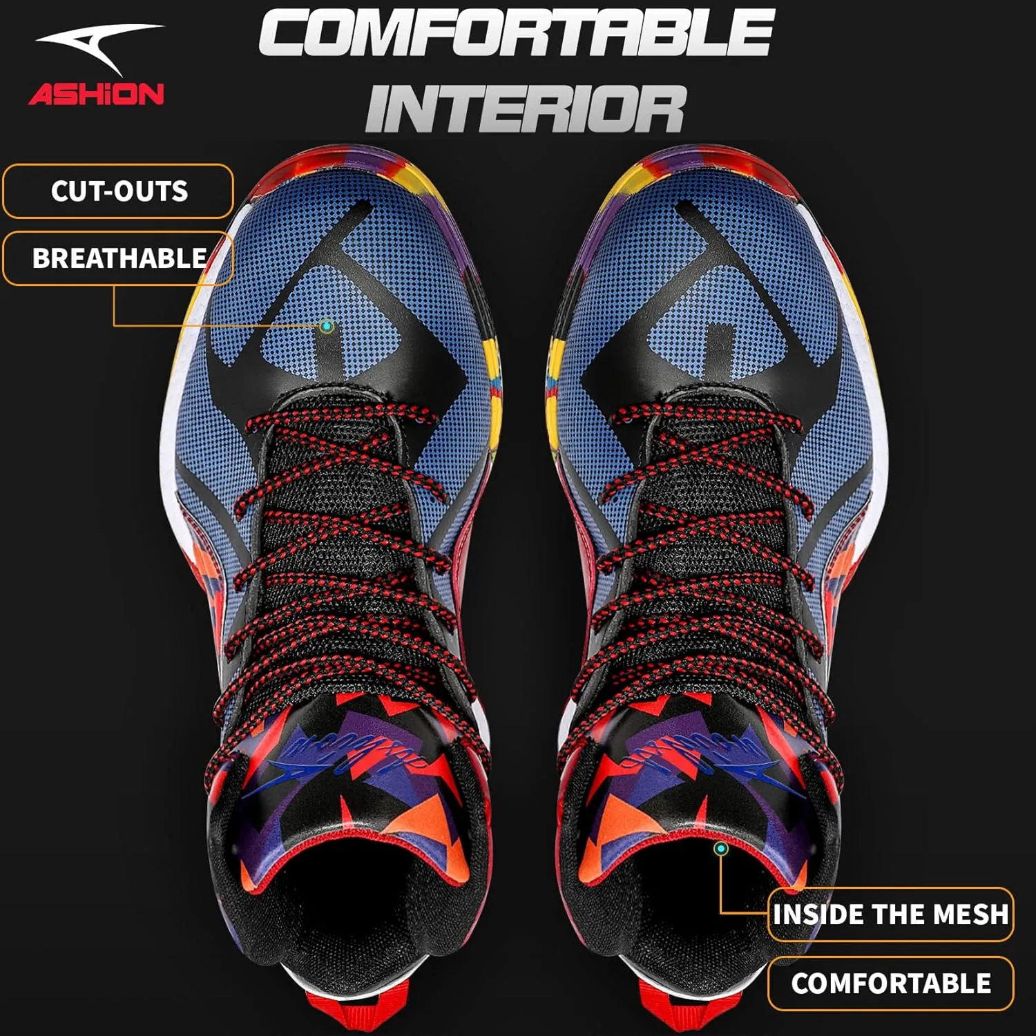ASHION Mens Basketball Shoes Lightweight Breathable Sneakers Anti Slip Sports Shoes for Running Walking Mid Top Sneakers