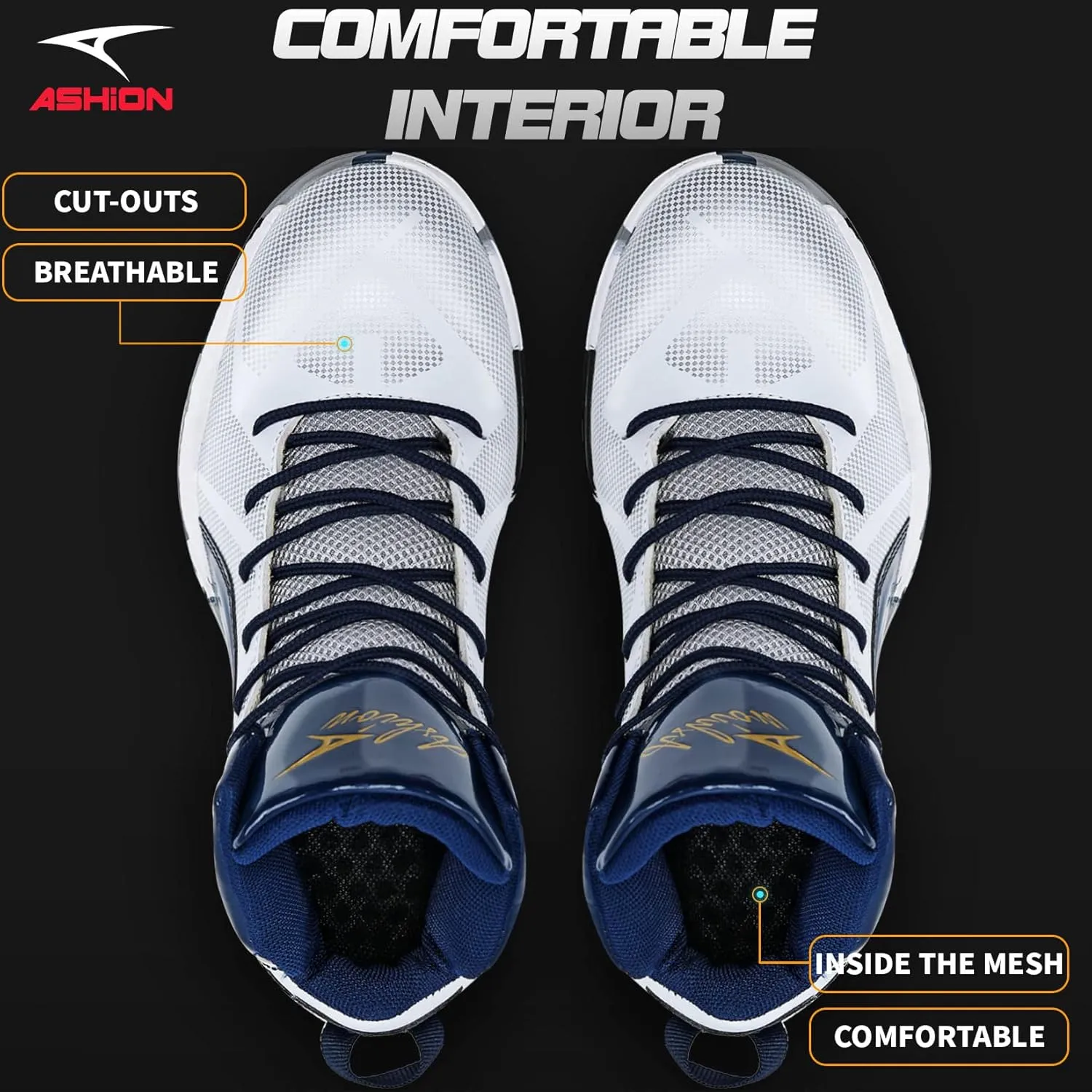 ASHION Mens Basketball Shoes Lightweight Breathable Sneakers Anti Slip Sports Shoes for Running Walking Mid Top Sneakers