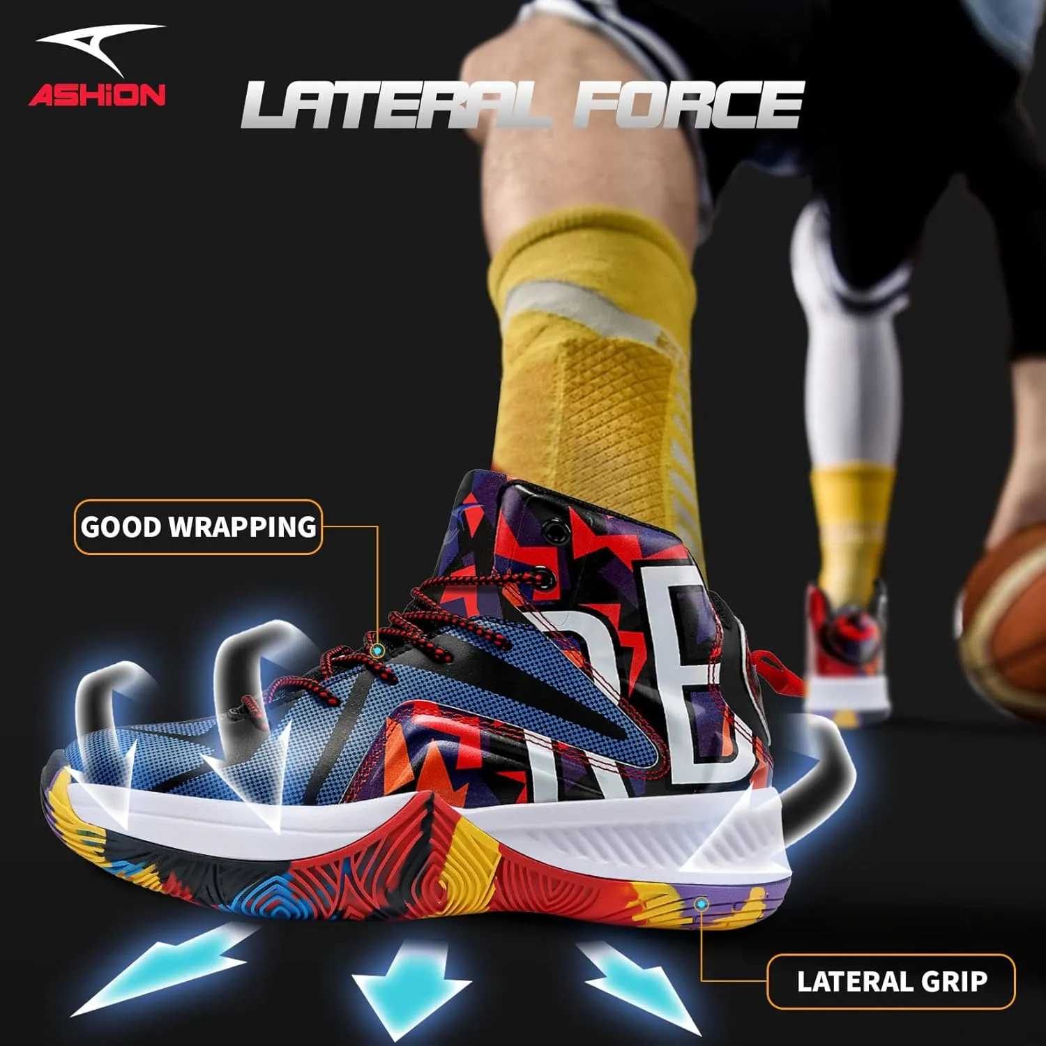 ASHION Mens Basketball Shoes Lightweight Breathable Sneakers Anti Slip Sports Shoes for Running Walking Mid Top Sneakers