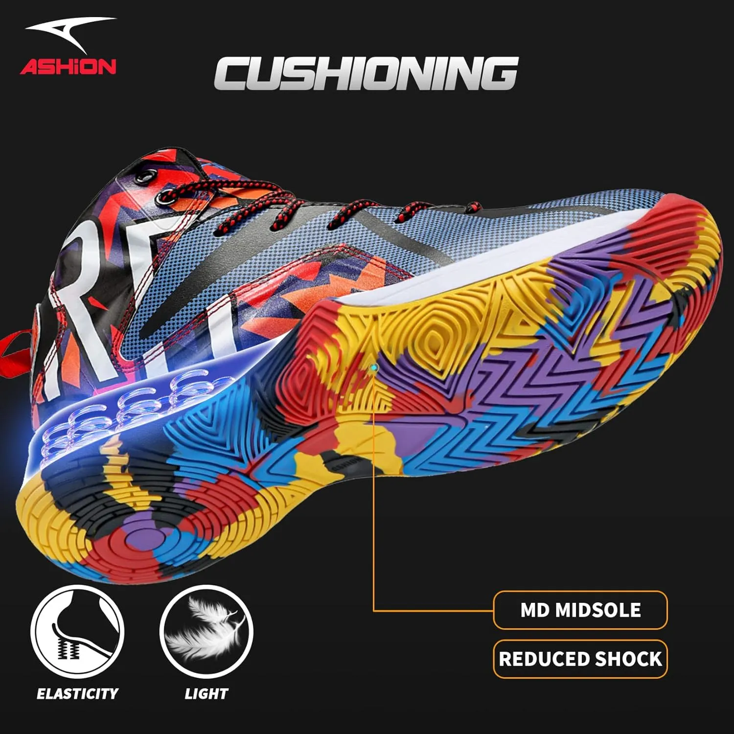 ASHION Mens Basketball Shoes Lightweight Breathable Sneakers Anti Slip Sports Shoes for Running Walking Mid Top Sneakers