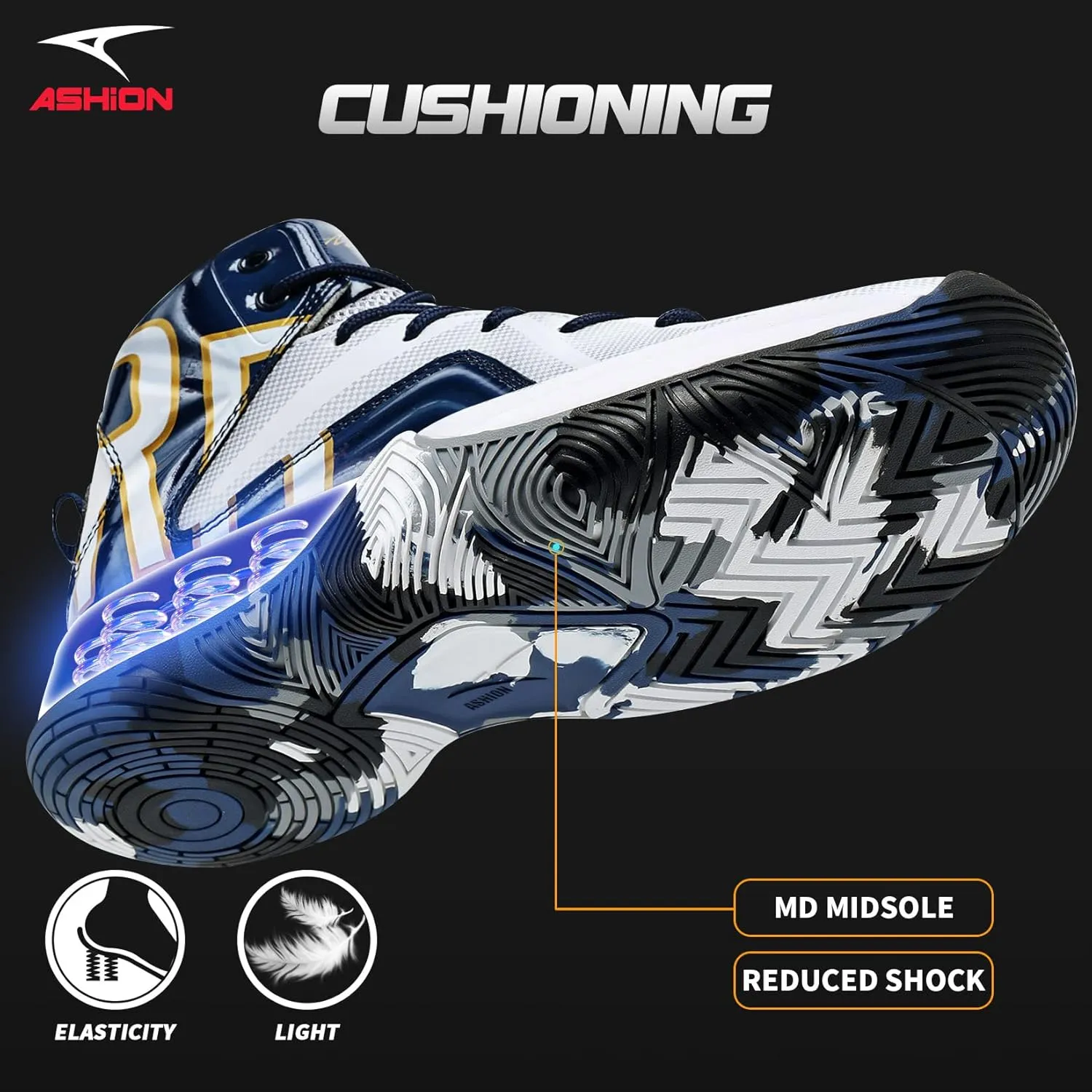 ASHION Mens Basketball Shoes Lightweight Breathable Sneakers Anti Slip Sports Shoes for Running Walking Mid Top Sneakers