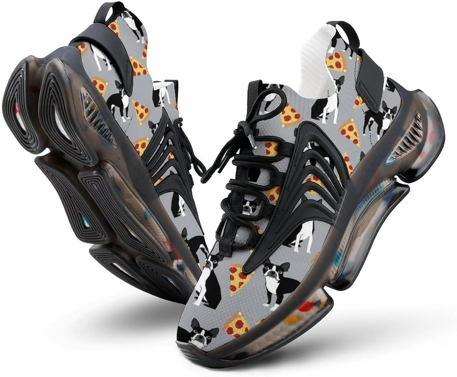 Boston Terrier Dog Pizza Walking Shoes for Men Lightweight Tennis Fashion Elastic Sports Shoes Cushion Basketball Shoes