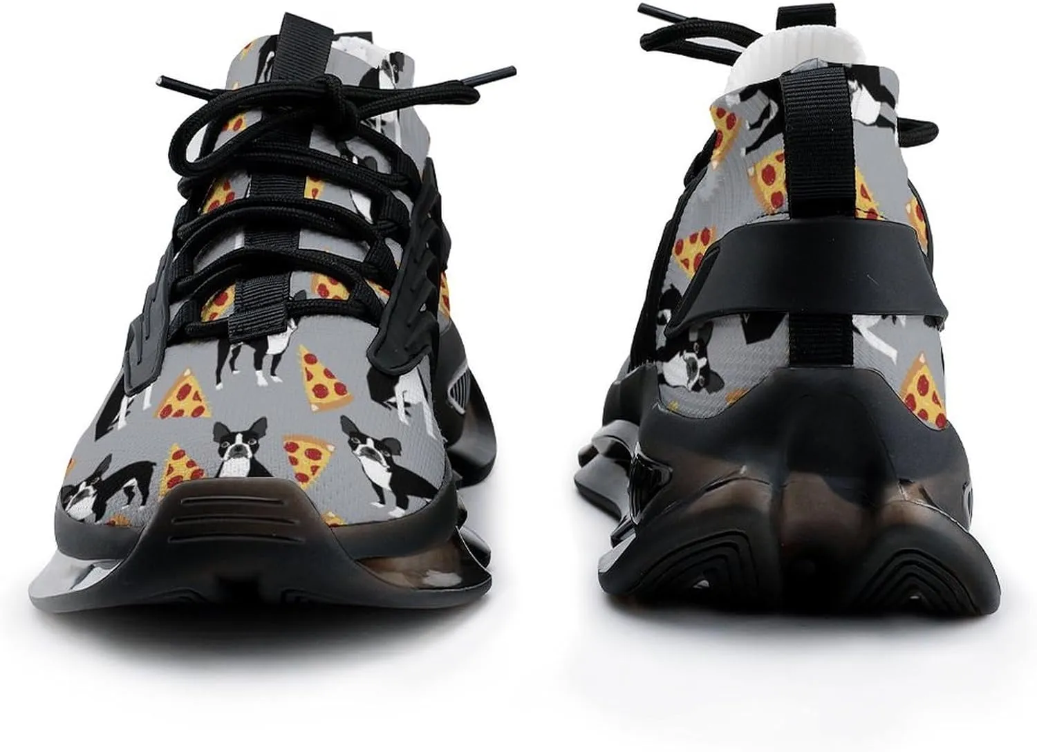 Boston Terrier Dog Pizza Walking Shoes for Men Lightweight Tennis Fashion Elastic Sports Shoes Cushion Basketball Shoes