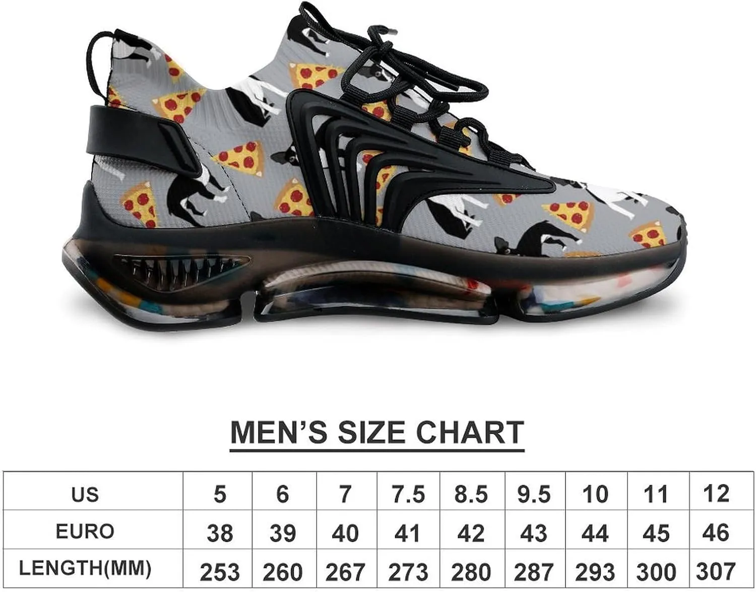 Boston Terrier Dog Pizza Walking Shoes for Men Lightweight Tennis Fashion Elastic Sports Shoes Cushion Basketball Shoes