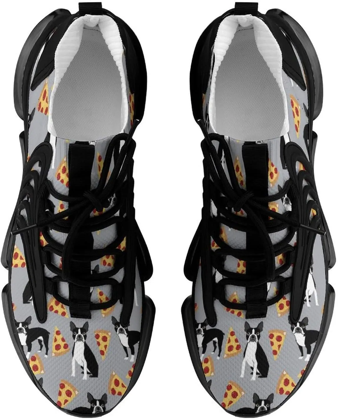 Boston Terrier Dog Pizza Walking Shoes for Men Lightweight Tennis Fashion Elastic Sports Shoes Cushion Basketball Shoes