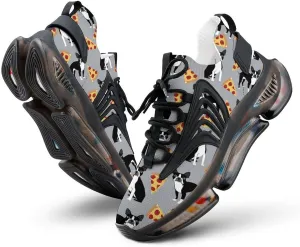 Boston Terrier Dog Pizza Walking Shoes for Men Lightweight Tennis Fashion Elastic Sports Shoes Cushion Basketball Shoes