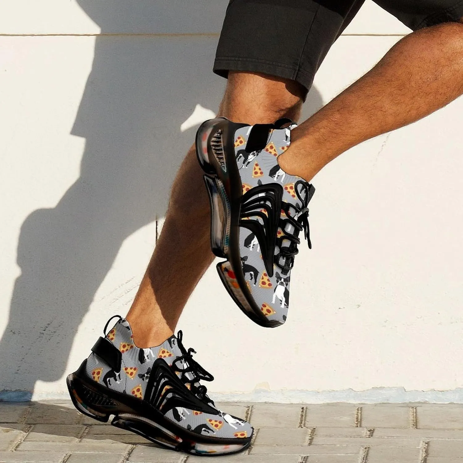 Boston Terrier Dog Pizza Walking Shoes for Men Lightweight Tennis Fashion Elastic Sports Shoes Cushion Basketball Shoes