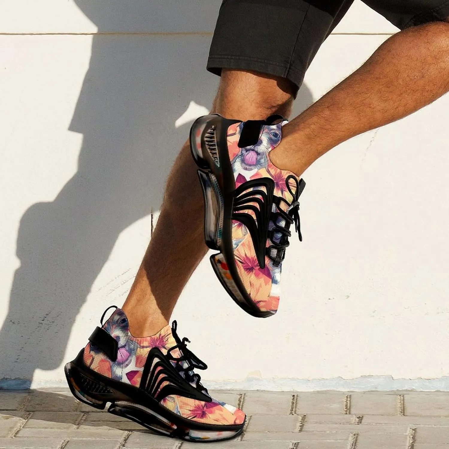 Chihuahua Puppies and Summer Flowers Walking Shoes for Men Lightweight Tennis Fashion Elastic Sports Shoes Cushion Basketball Shoes