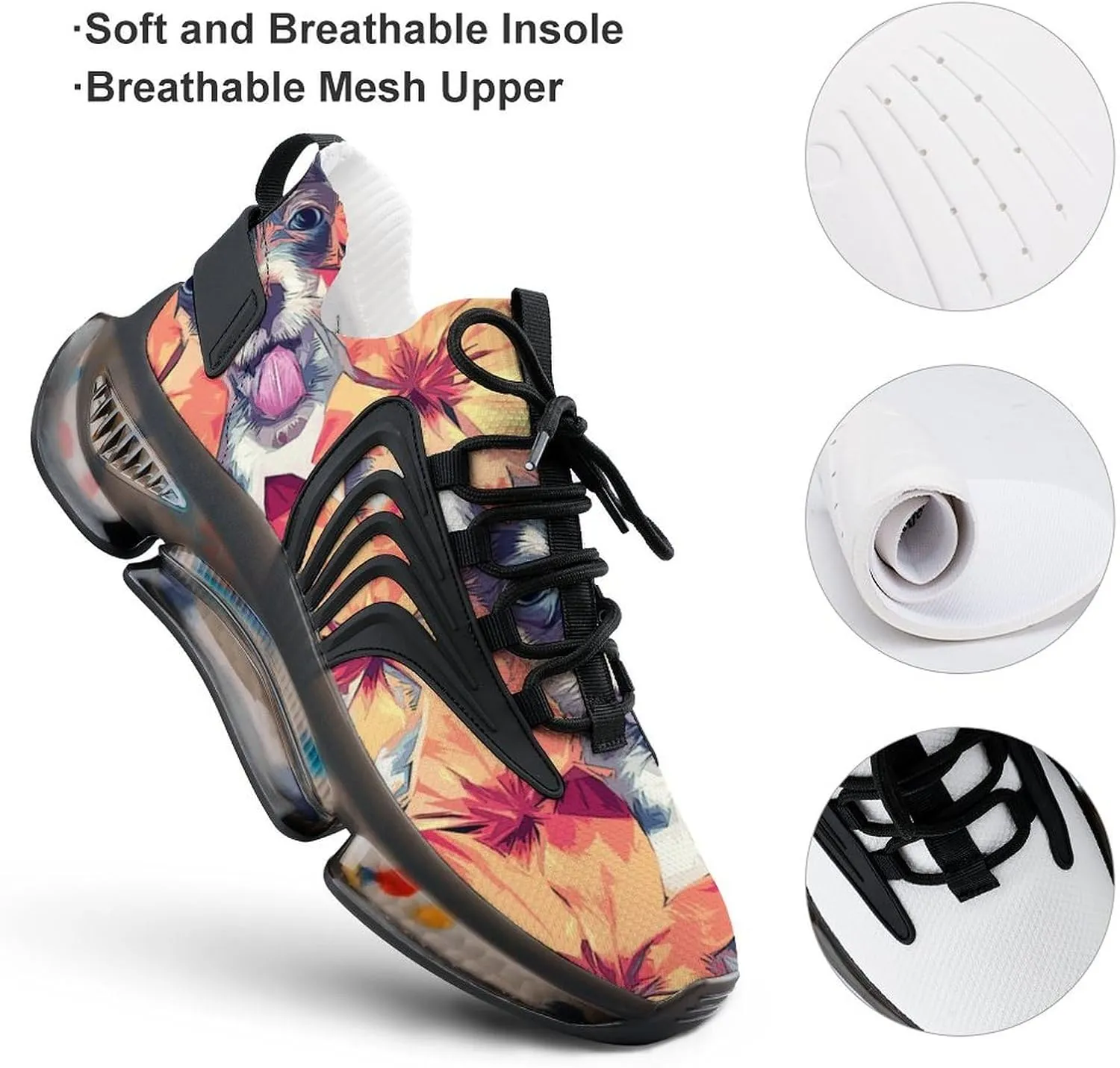 Chihuahua Puppies and Summer Flowers Walking Shoes for Men Lightweight Tennis Fashion Elastic Sports Shoes Cushion Basketball Shoes