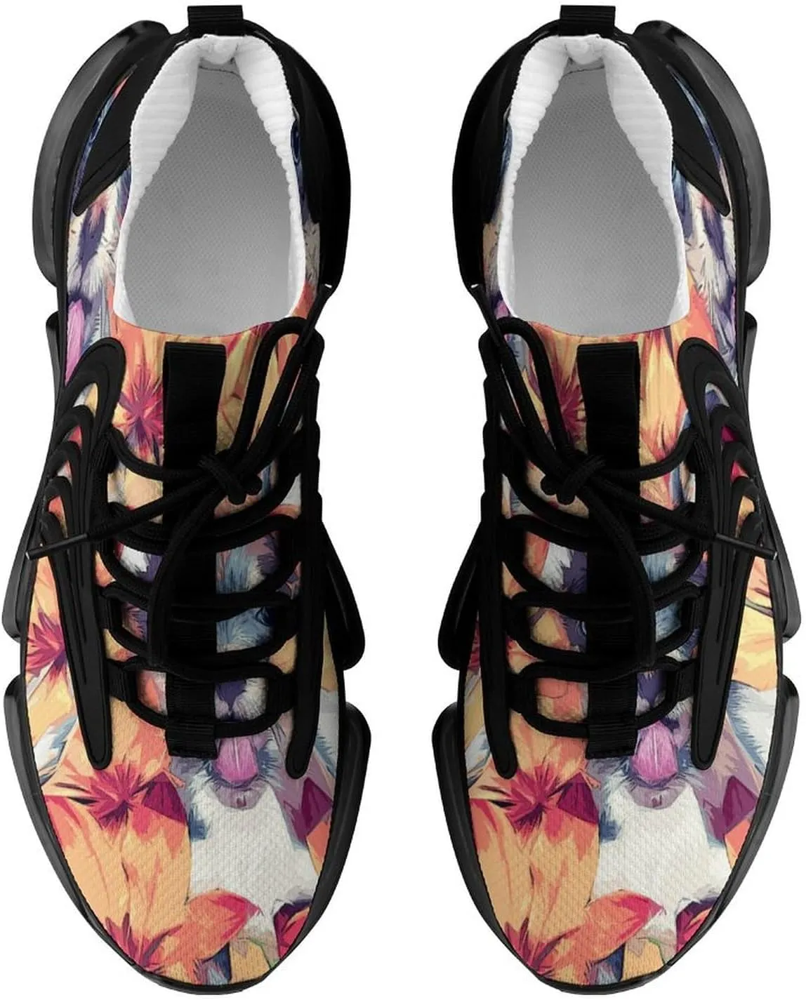 Chihuahua Puppies and Summer Flowers Walking Shoes for Men Lightweight Tennis Fashion Elastic Sports Shoes Cushion Basketball Shoes