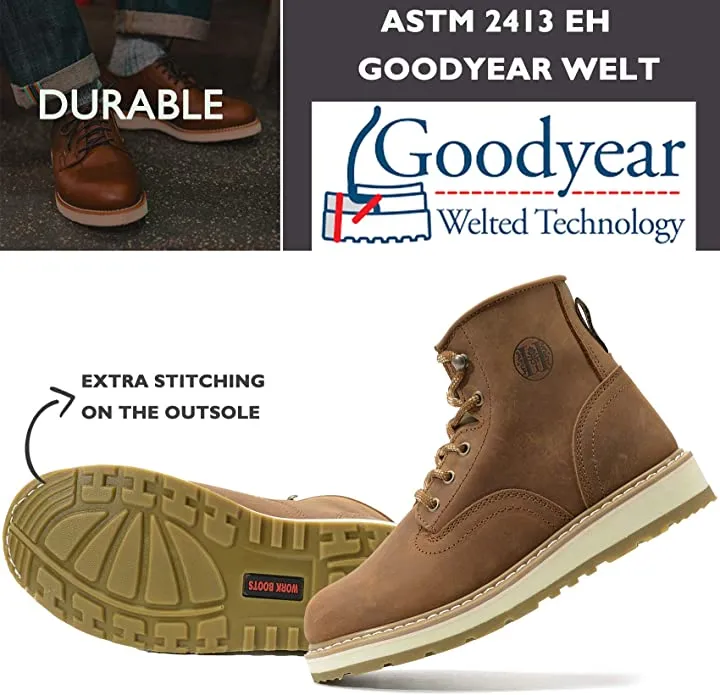 CK305 - 6'' Non-slip Water Resistant Safety Boots Soft Toe -Retro/Pu Sole