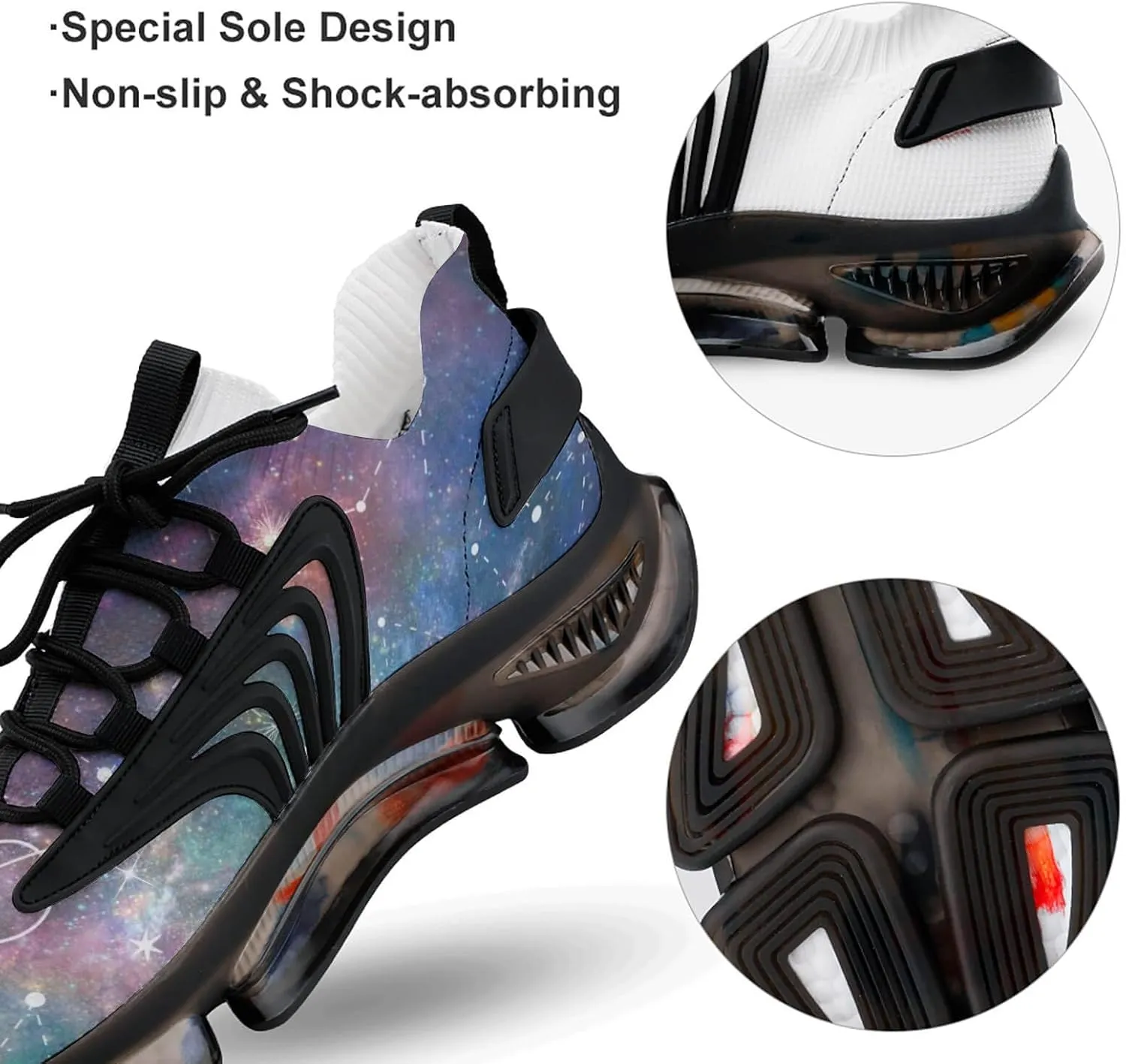 Constellation Moon and Planet Galaxy Walking Shoes for Men Lightweight Tennis Fashion Elastic Sports Shoes Cushion Basketball Shoes