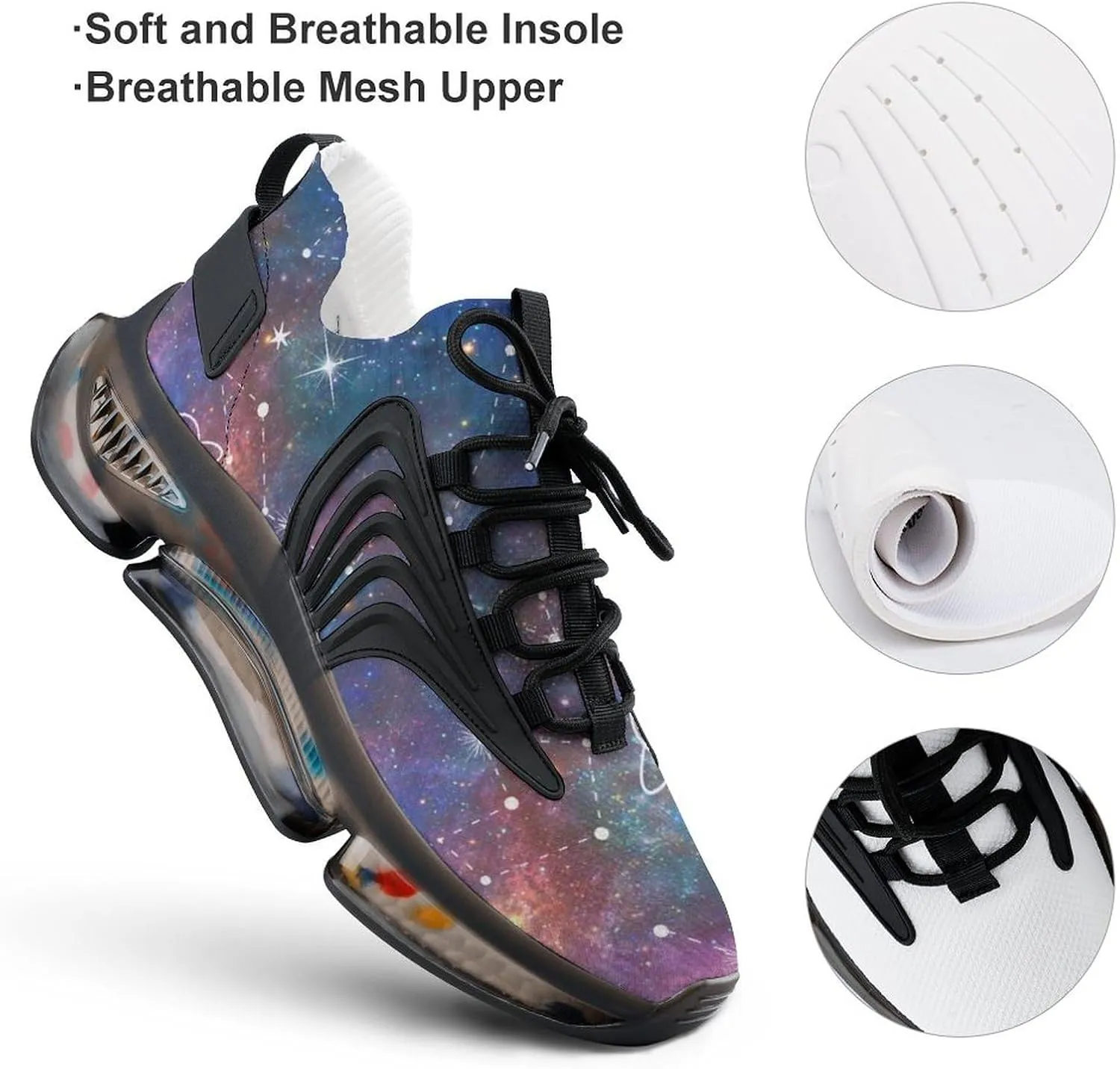Constellation Moon and Planet Galaxy Walking Shoes for Men Lightweight Tennis Fashion Elastic Sports Shoes Cushion Basketball Shoes