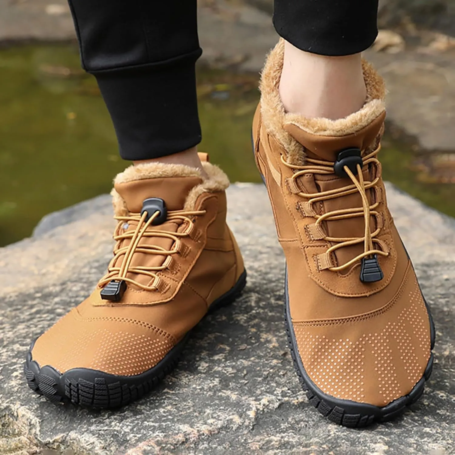 Crzidha Unisex Non Slip Snow Hiking Boots,Waterproof Non Slip Snow Hiking Trekking Ankle Boots Warm Stretch Drawstring Easy On Plush Lined Ankle Boots Comfortable Winter Sneakers
