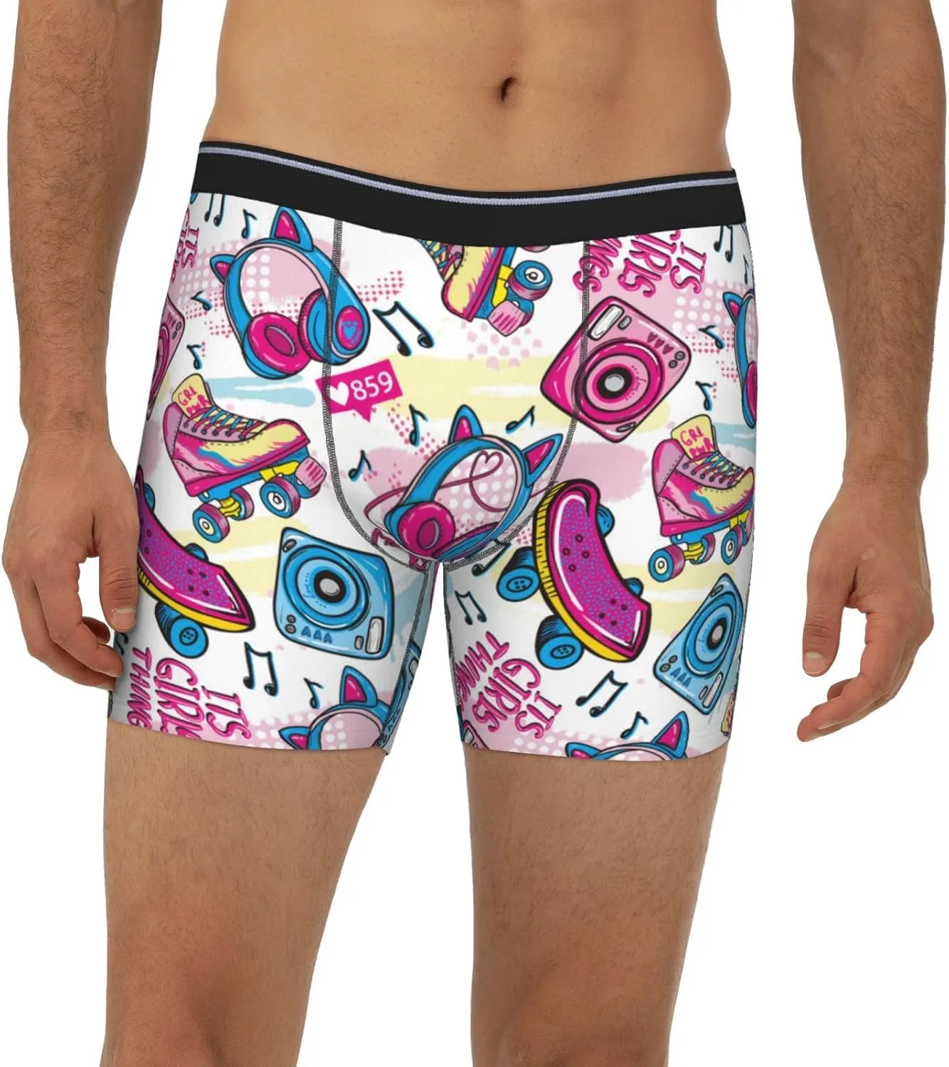 Cute Cartoon Skateboard Shoes Mens Extended Underwear Length Boxer Briefs Comfort Breathable Underwear For Men