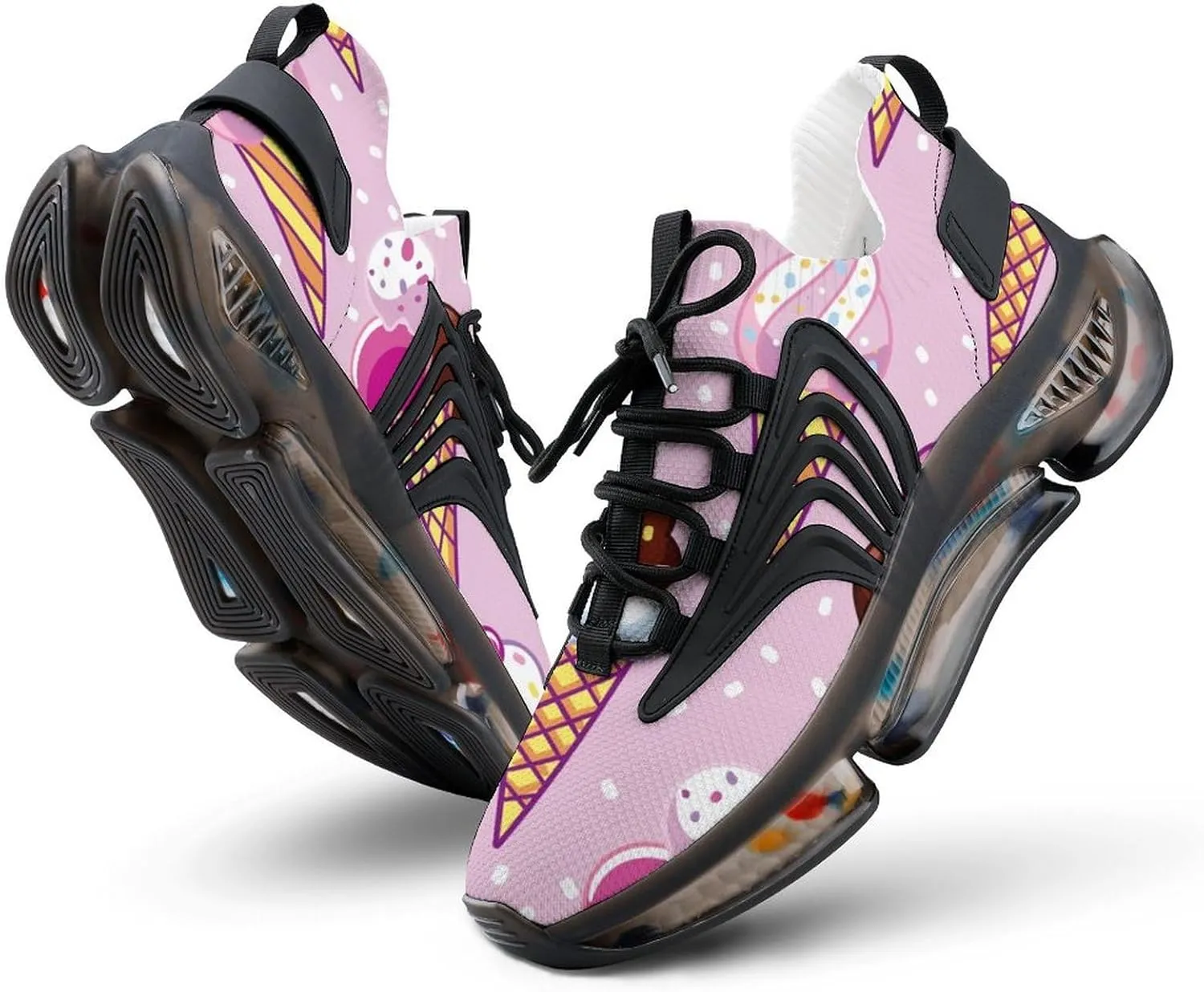 Cute Pop with Ice Cream Walking Shoes for Men Lightweight Tennis Fashion Elastic Sports Shoes Cushion Basketball Shoes