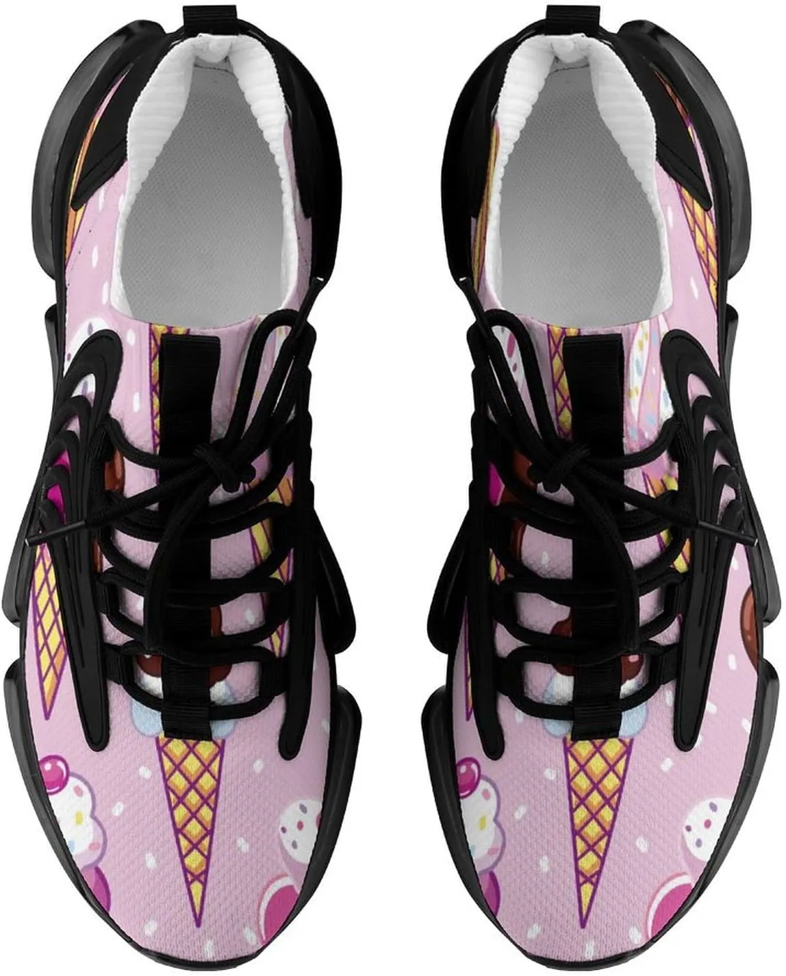Cute Pop with Ice Cream Walking Shoes for Men Lightweight Tennis Fashion Elastic Sports Shoes Cushion Basketball Shoes