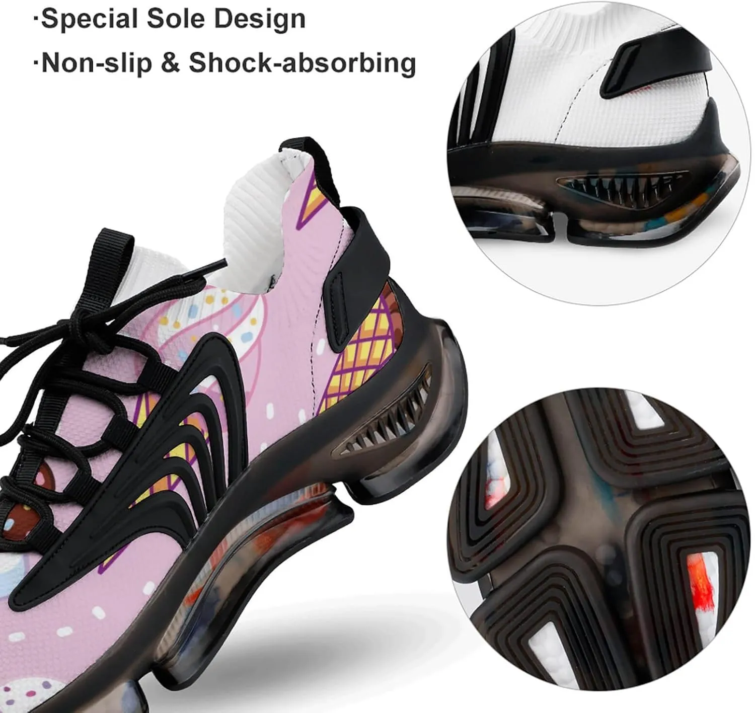 Cute Pop with Ice Cream Walking Shoes for Men Lightweight Tennis Fashion Elastic Sports Shoes Cushion Basketball Shoes