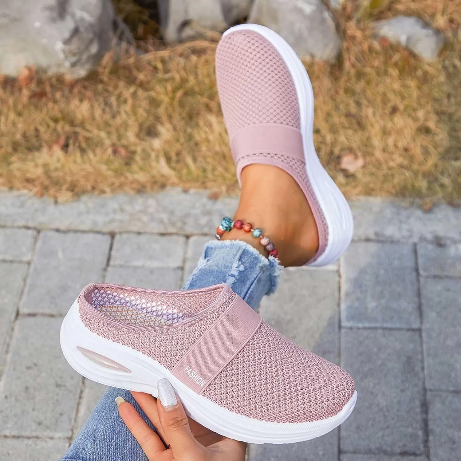 Diabetic Air-Cushion Slip-On Walking Shoes, Orthopedic Diabetic Slippers, with Arch-Support for Women Wedge Sandals for Women