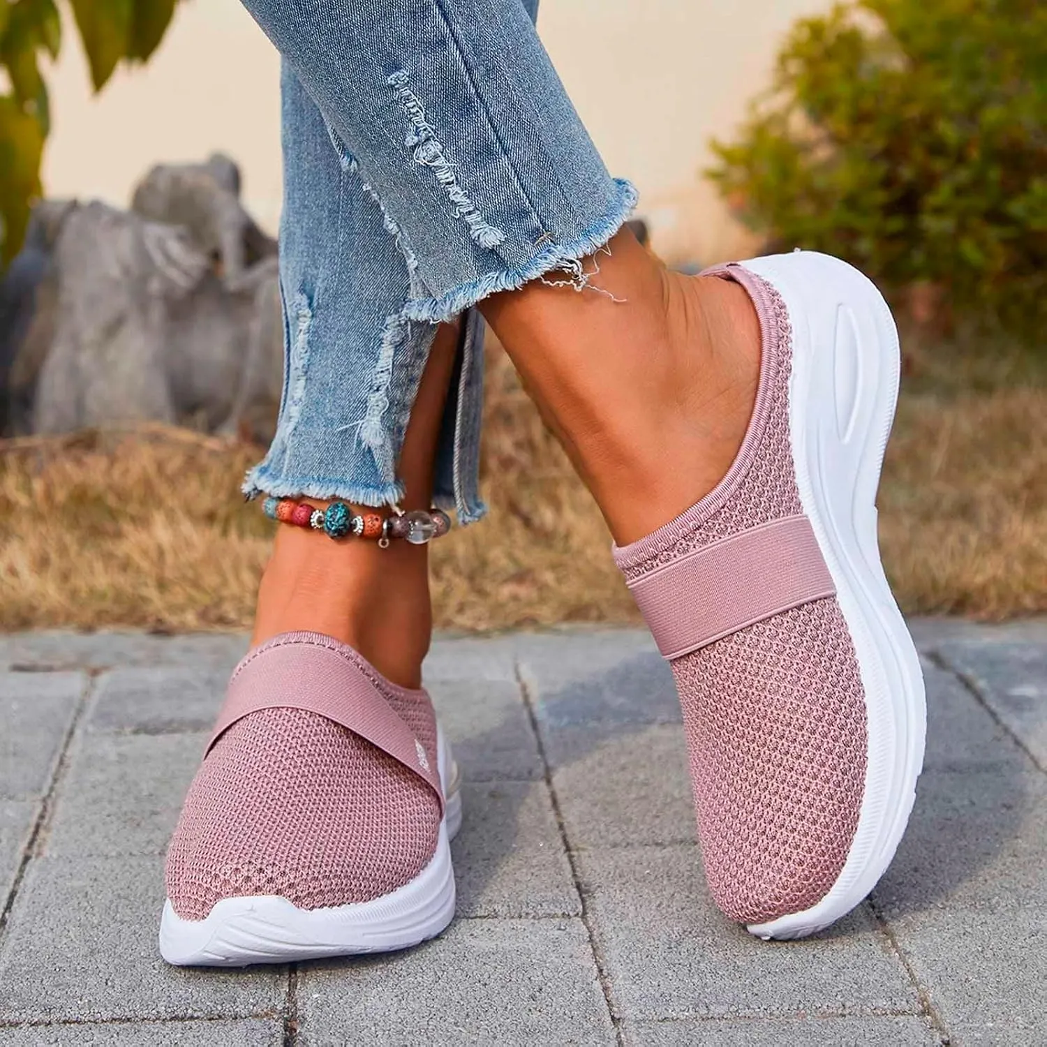 Diabetic Air-Cushion Slip-On Walking Shoes, Orthopedic Diabetic Slippers, with Arch-Support for Women Wedge Sandals for Women