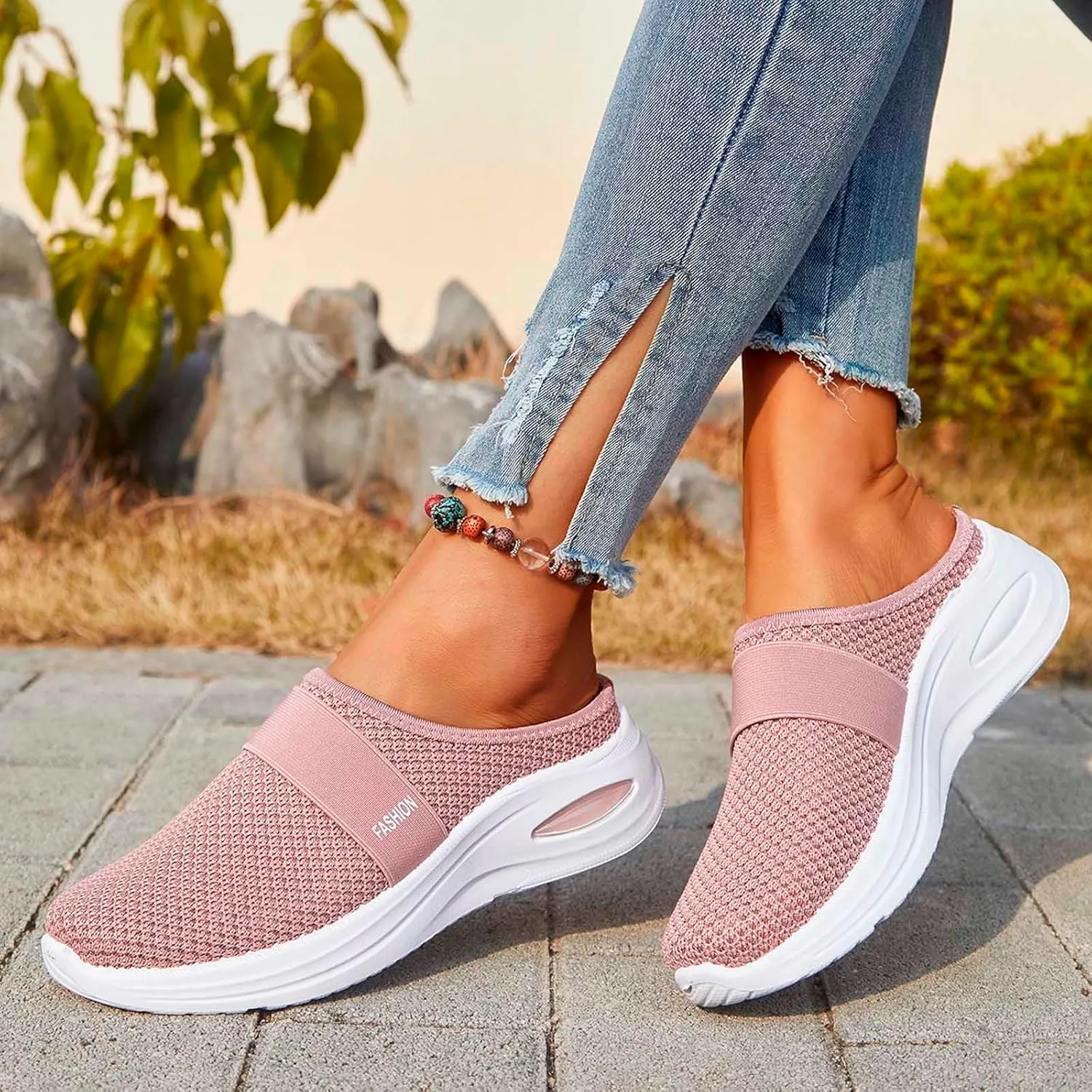 Diabetic Air-Cushion Slip-On Walking Shoes, Orthopedic Diabetic Slippers, with Arch-Support for Women Wedge Sandals for Women