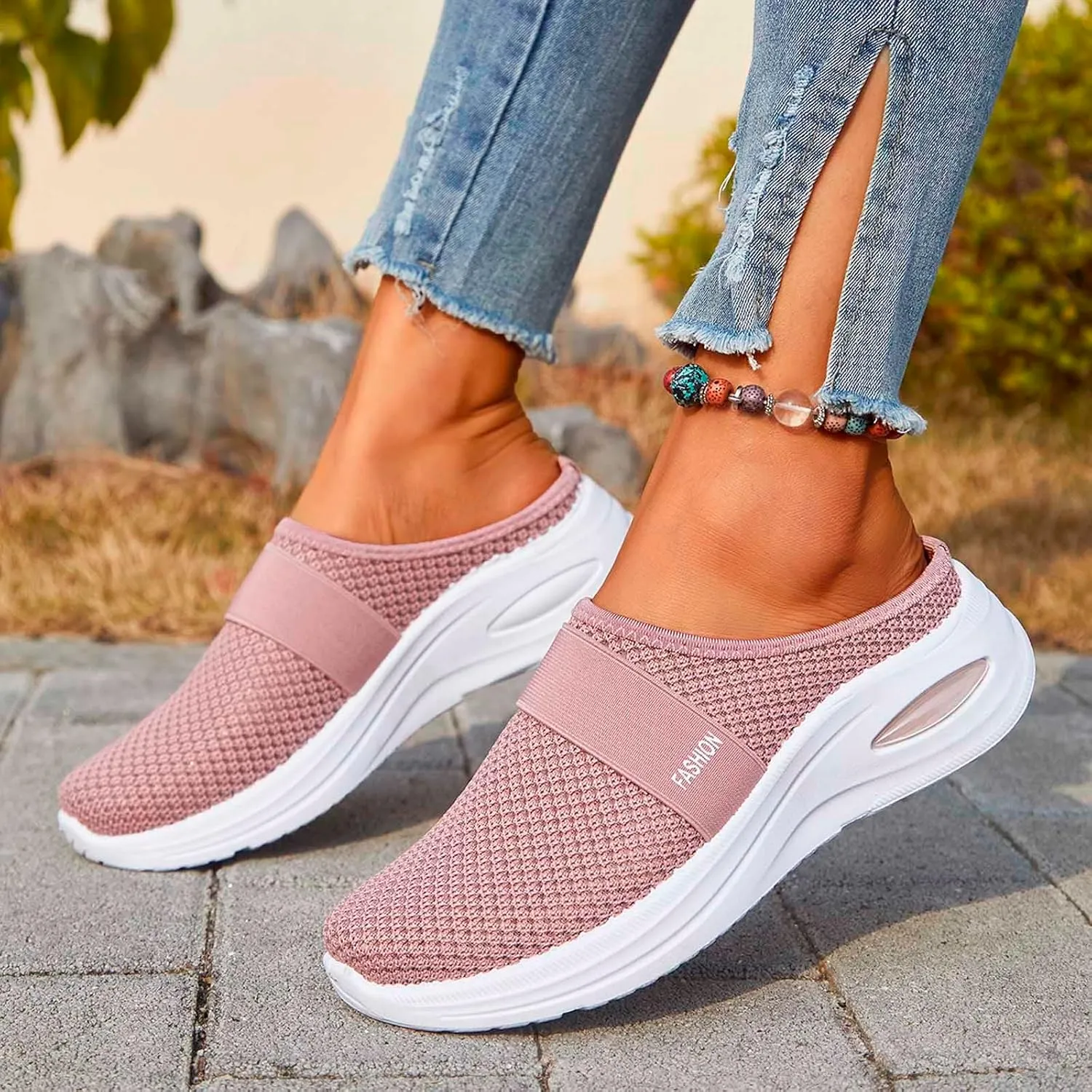 Diabetic Air-Cushion Slip-On Walking Shoes, Orthopedic Diabetic Slippers, with Arch-Support for Women Wedge Sandals for Women