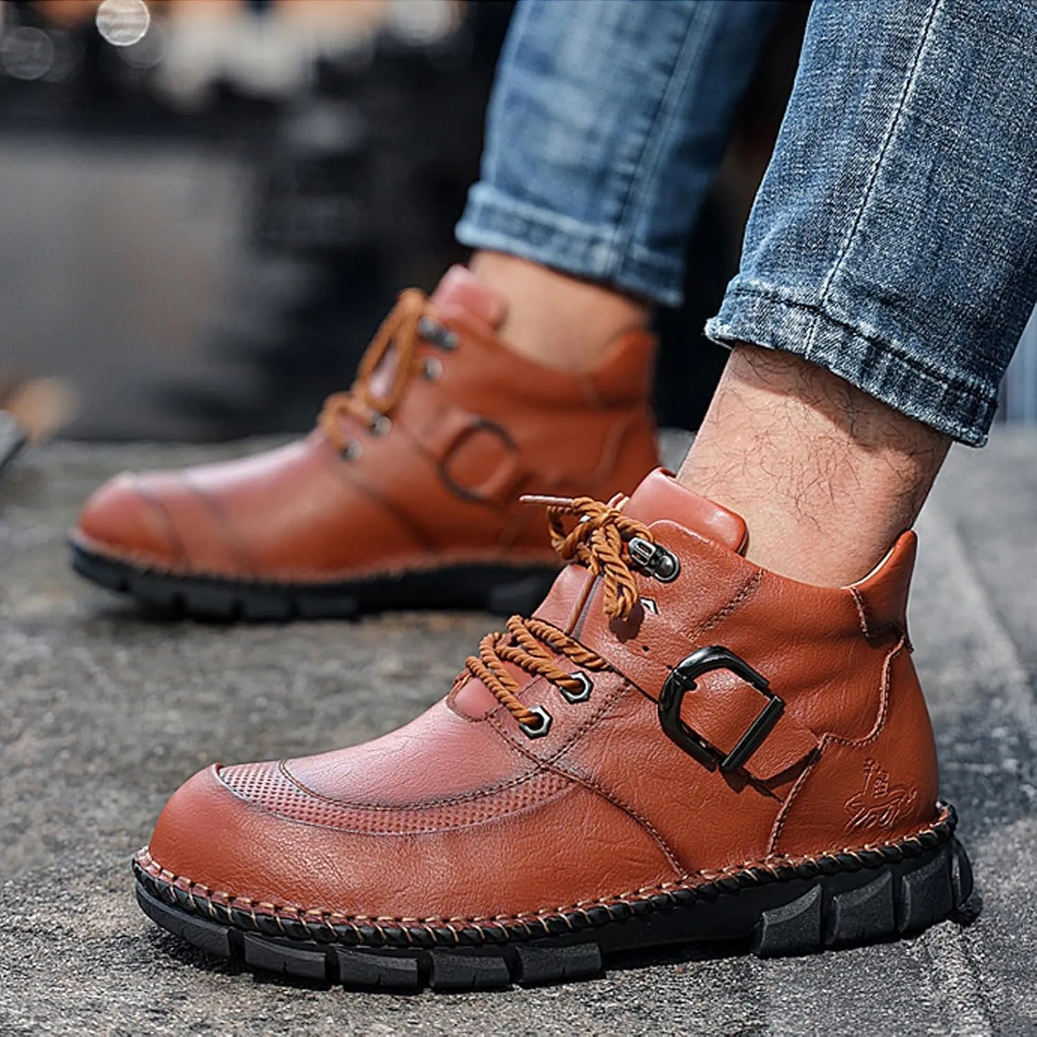 DirraBra 2023 New Men's Fashion Outdoor Ankle Boots Waterproof Hiking Boots Lightweight Anti-Ski Hiking Lace-Up Buckle Boots
