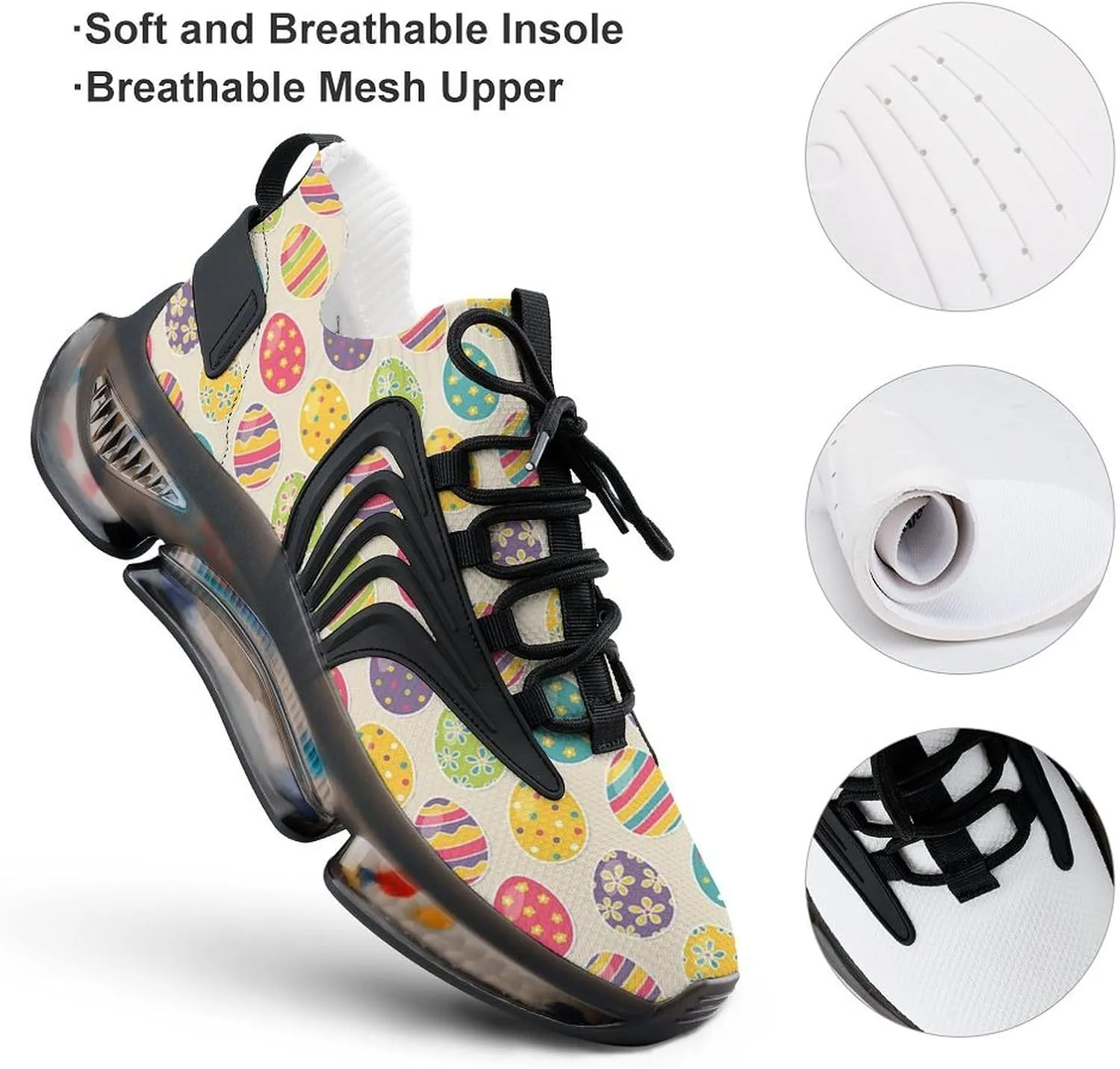 Easter Eggs Walking Shoes for Men Lightweight Tennis Fashion Elastic Sports Shoes Cushion Basketball Shoes