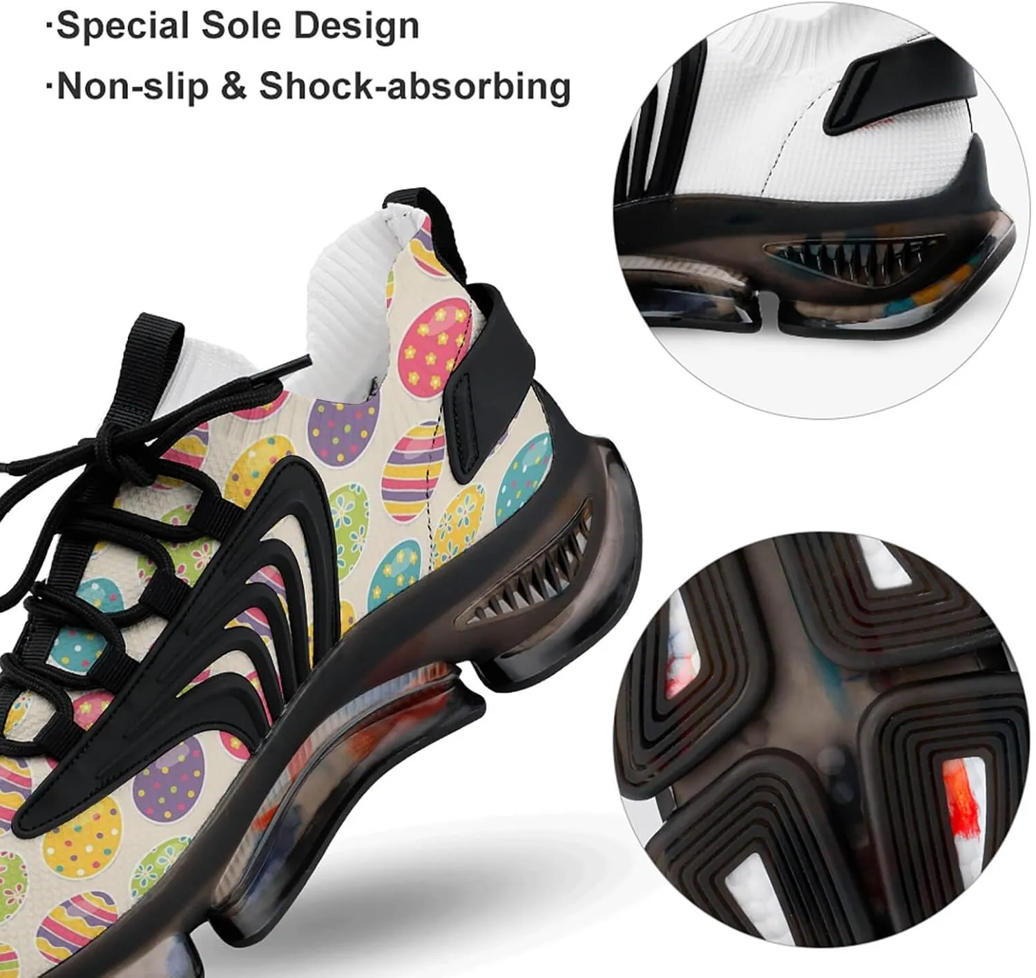 Easter Eggs Walking Shoes for Men Lightweight Tennis Fashion Elastic Sports Shoes Cushion Basketball Shoes