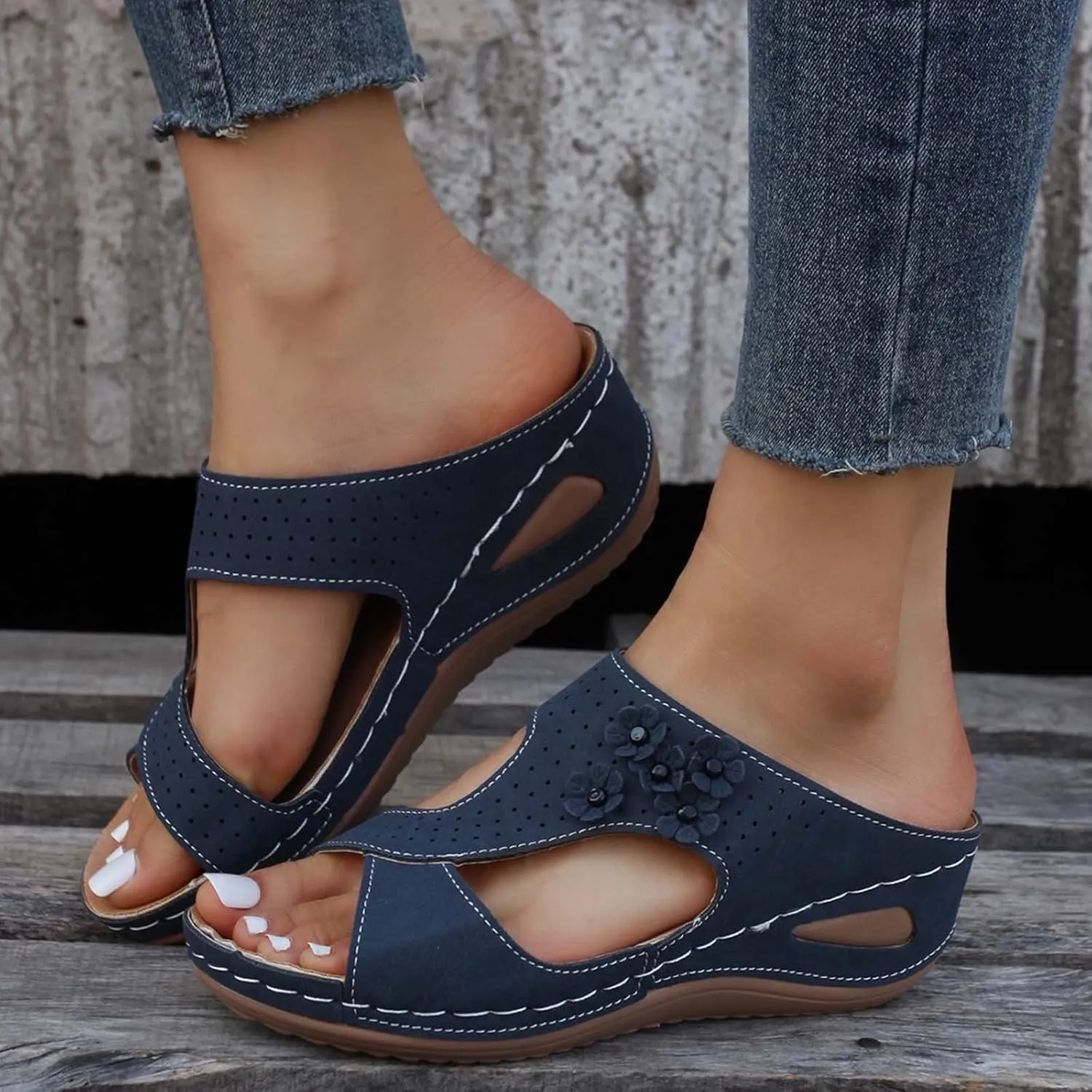 Eduavar Womens Sandals Comfortable, Sandals Women Fashion Slip On Sandals Comfortable Peep Toe Sandals Summer Walking Shoes