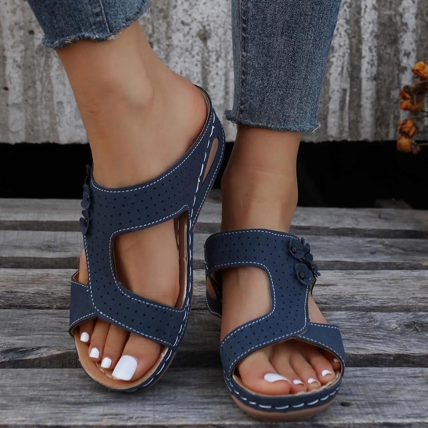 Eduavar Womens Sandals Comfortable, Sandals Women Fashion Slip On Sandals Comfortable Peep Toe Sandals Summer Walking Shoes