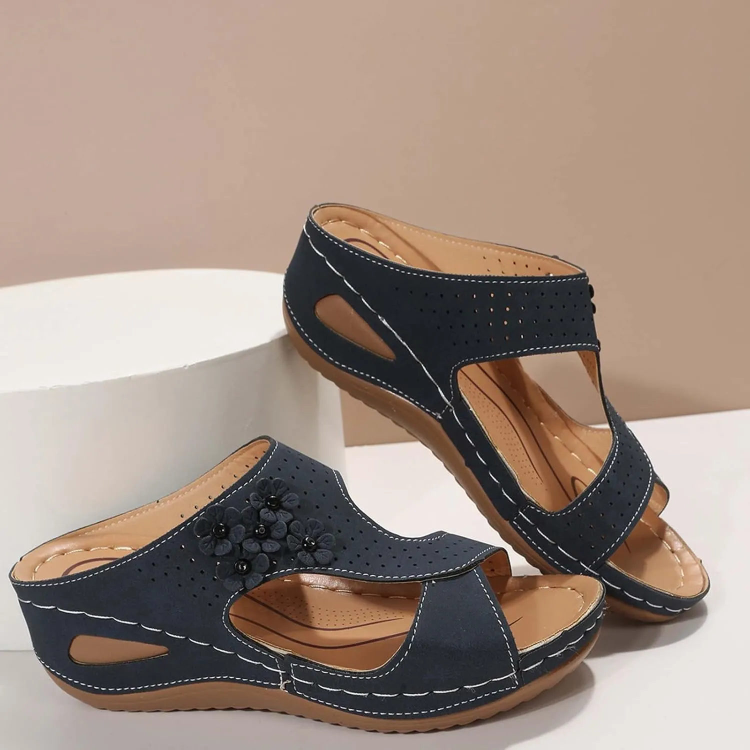 Eduavar Womens Sandals Comfortable, Sandals Women Fashion Slip On Sandals Comfortable Peep Toe Sandals Summer Walking Shoes