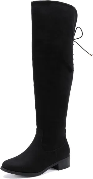 EETTARO Women's Over The Knee Boot Fashion Lace Up Tight High Boots Side Zip Block Heel Riding Booties