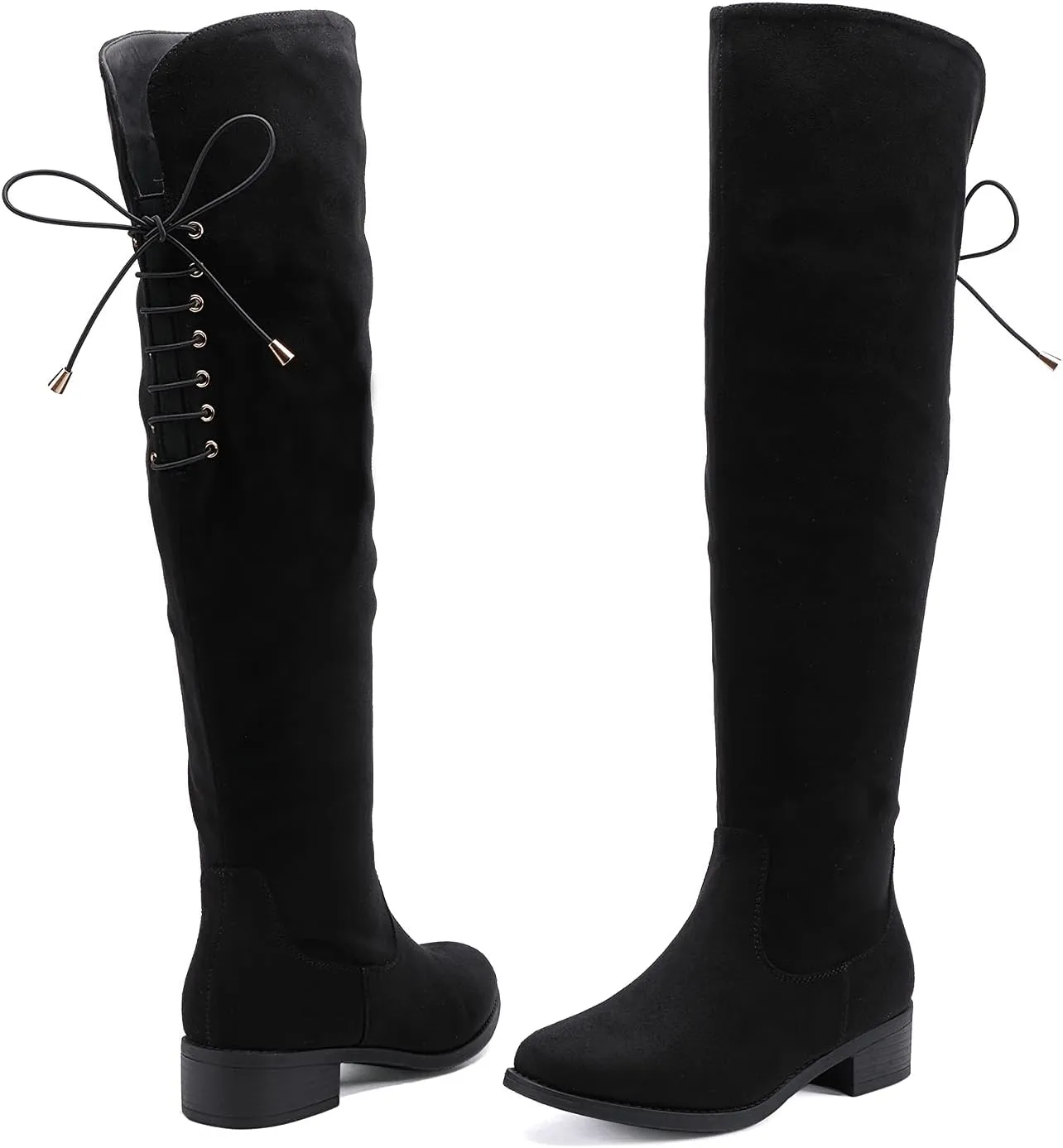 EETTARO Women's Over The Knee Boot Fashion Lace Up Tight High Boots Side Zip Block Heel Riding Booties